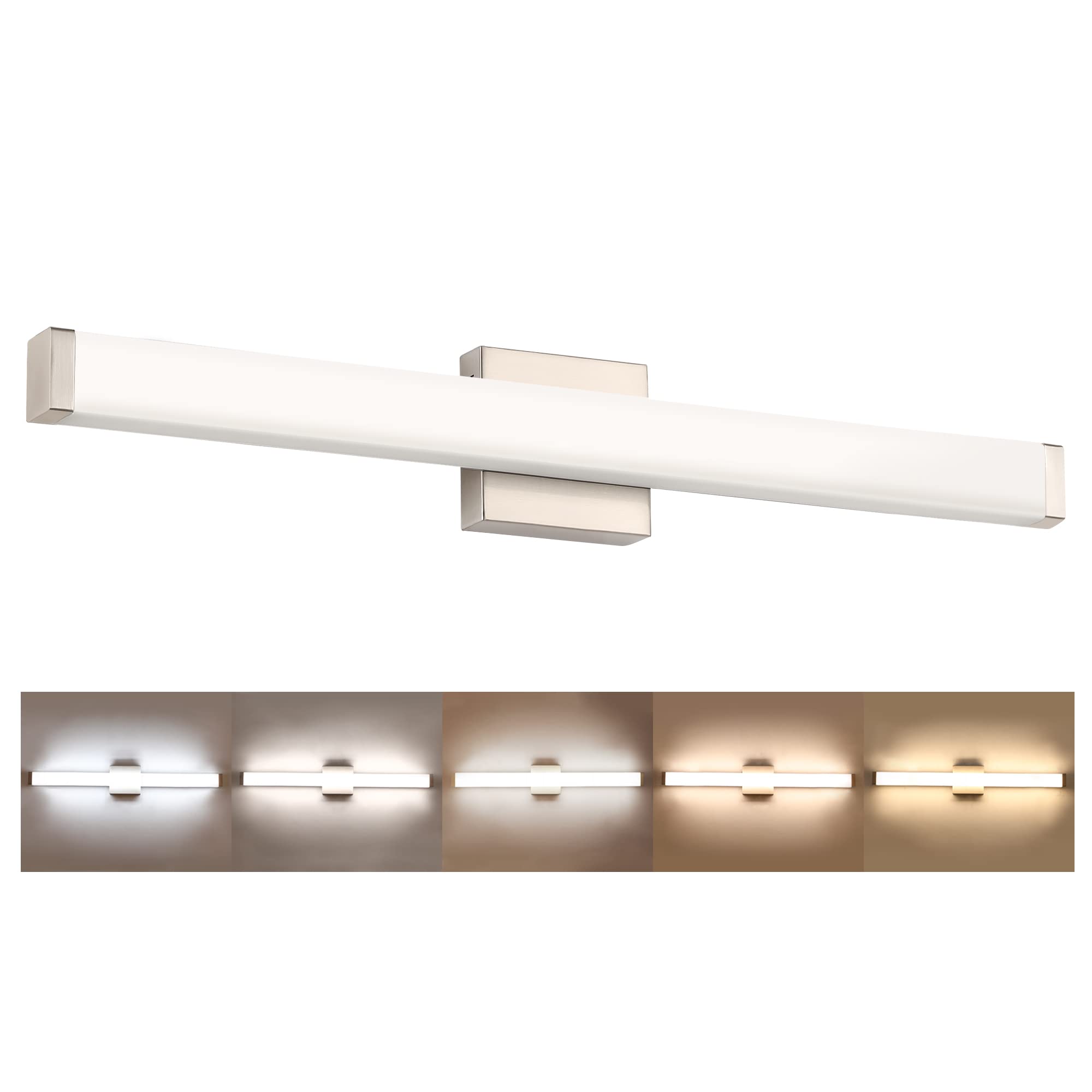 YHTlaeh 24" Bathroom Vanity Light, Brushed Nickel, 14W LED, 4000K Natural White, 33.5" 5CCT Dimmable, Model