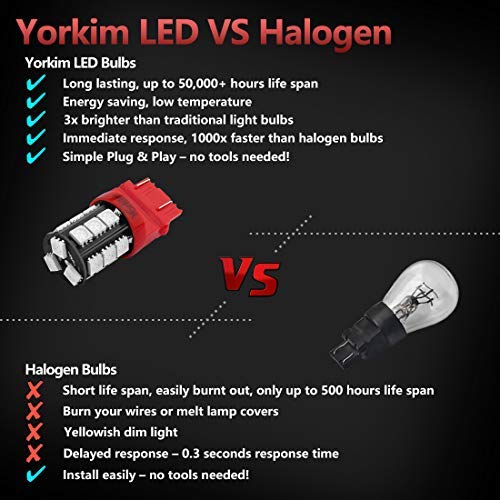 Yorkim LED Light Bulbs, Red, Super Bright, 3157/3156, Pack of 4 for Brake, Backup, and Reverse Lights