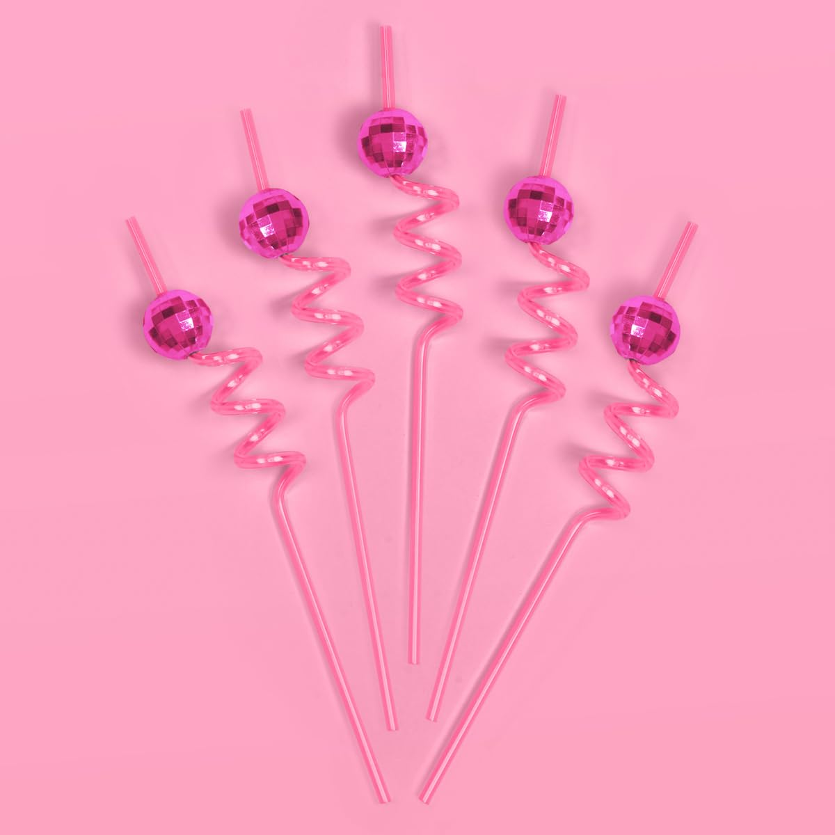 xo, Fetti Pink Disco Ball Reusable Swirly Straw Set - 16 pc | Groovy Party Supplies, One Size, Ideal for Birthdays & Showers