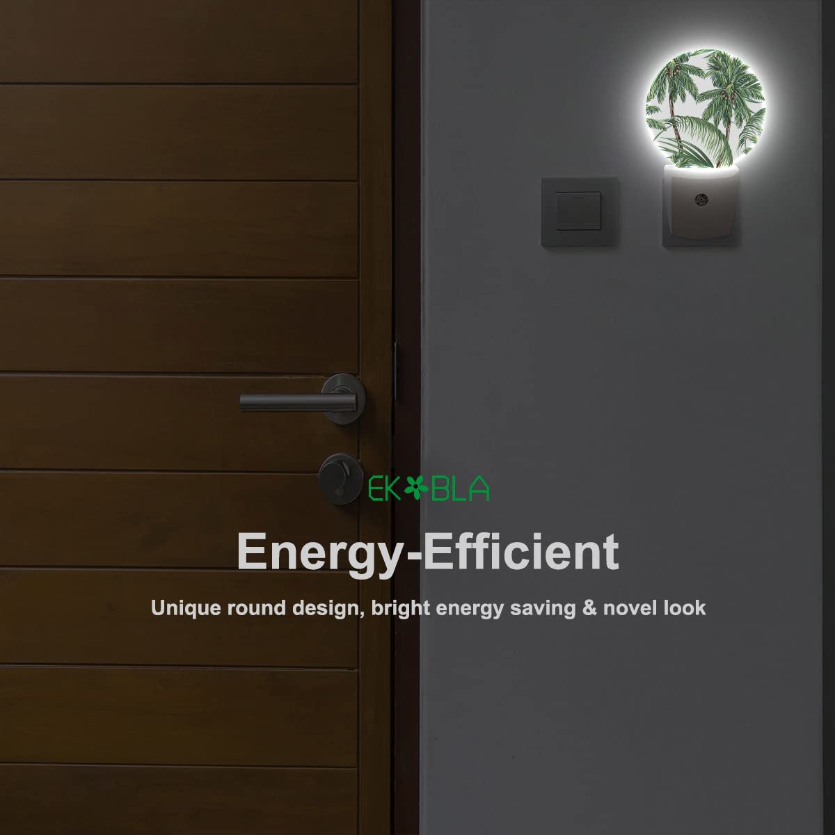 Ekobla Palm Tree Night Lights Plug Into Wall Tropical Tree Green Plants Night Light With Dusk To Dawn Sensor For Home Bedroom Ba