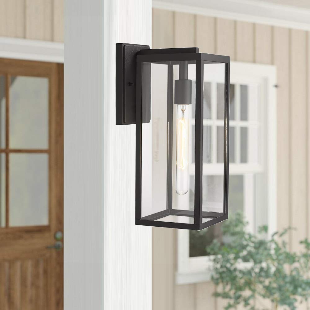 Bestshared Outdoor Wall Lantern, 15in 1-Light Sconce, Metal, Black, 1 Pack, Model 4176