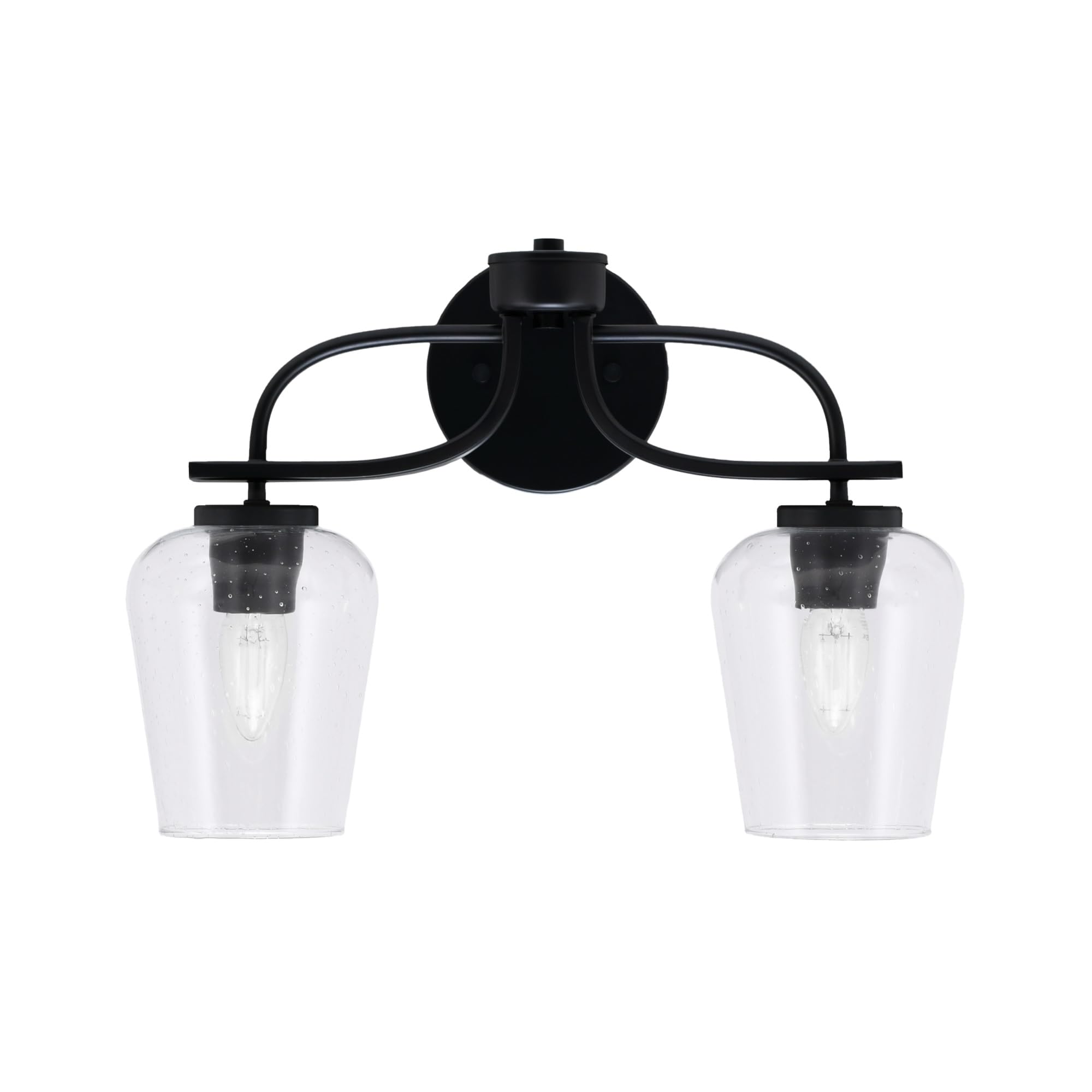 Cavella 2 Light Bath Bar In Matte Black Finish With 5" Clear Bubble Glass