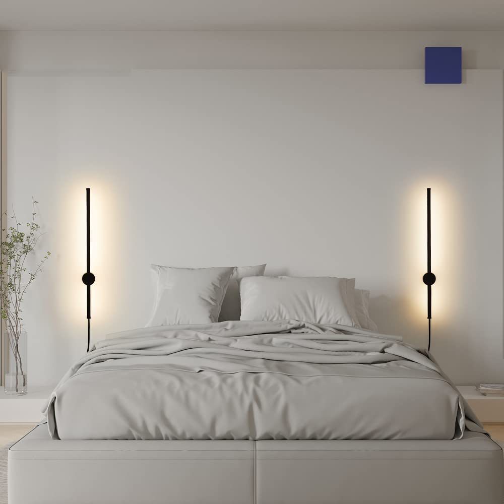 Ditoon RC Dimmable Wall Sconce Set of Two, 23.6in LED Black Lights, Aluminum, Model DI221129JA60/2d