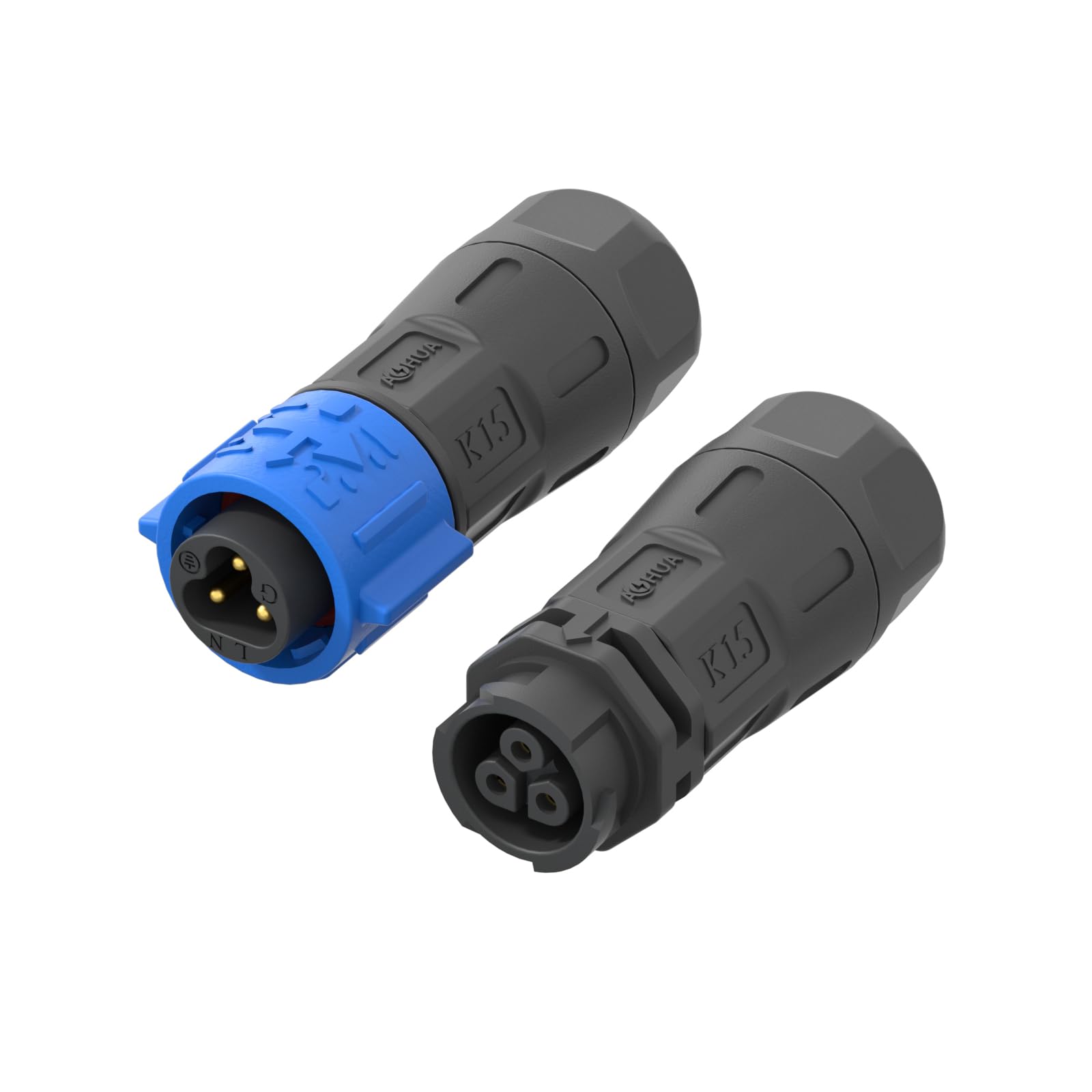 AOHUA 5-Pack K15 IP68 Waterproof 3-Pin Connector - Quick Docking 300V/10A Male/Female Electric Plug Socket for 5.5-10mm Cables, 
