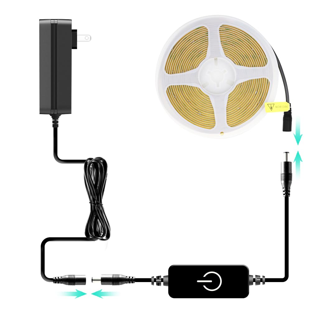 Pandery Cob Led Strip,Led Strip Lights 3M/9.84Ft,Touch Dimmable Led Strips,Cri90+,6000K Natural White Cob Led,1600Leds,24V Led Tape Lights,Indoor For Bedroom, Kitchen, Tv, Mirror,Cabinet