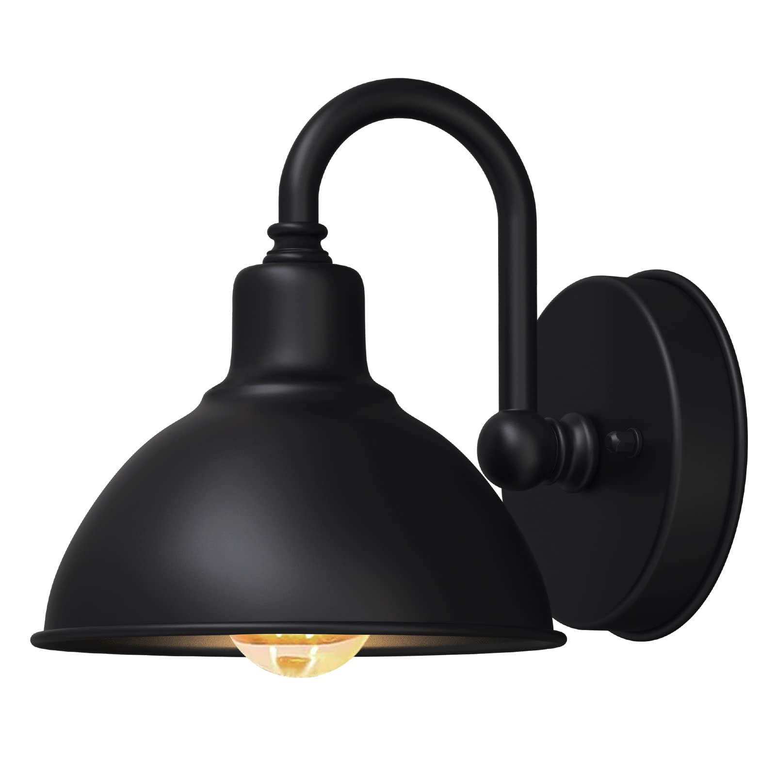 Naurham Gooseneck Light - Black Metal Outdoor Sconce, 1-Light, 6.4in Diameter for Patios, Porches, and Garages
