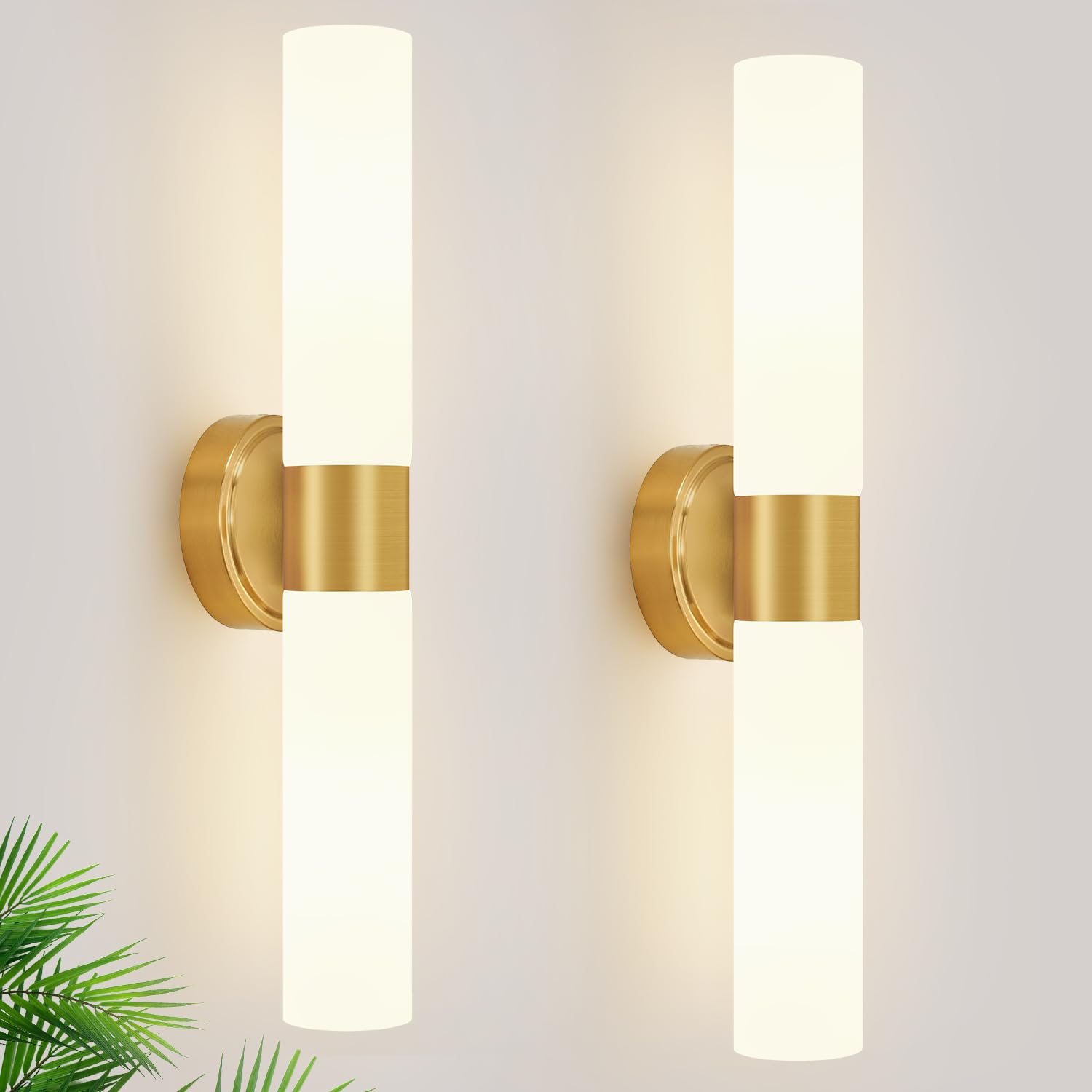 Wall Sconces Set of Two  Modern Bathroom Sconces Wall Lighting with Milky White Glass  Brushed Gold Sconces Wall Decor Set of 2 for Bathroom Mirror Bedroom Living Room Hallway