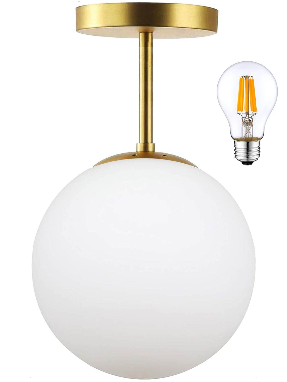 Koko&Yukina Globe Semi Flush Mount Light Fixture, Milk Glass & Matte Gold, 8&quot; Modern Design