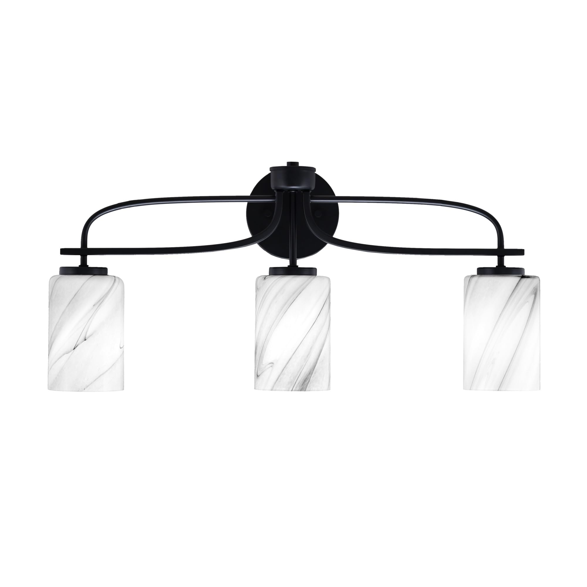 Cavella 3 Light Bath Bar Shown In Matte Black Finish With 4" Onyx Swirl Glass