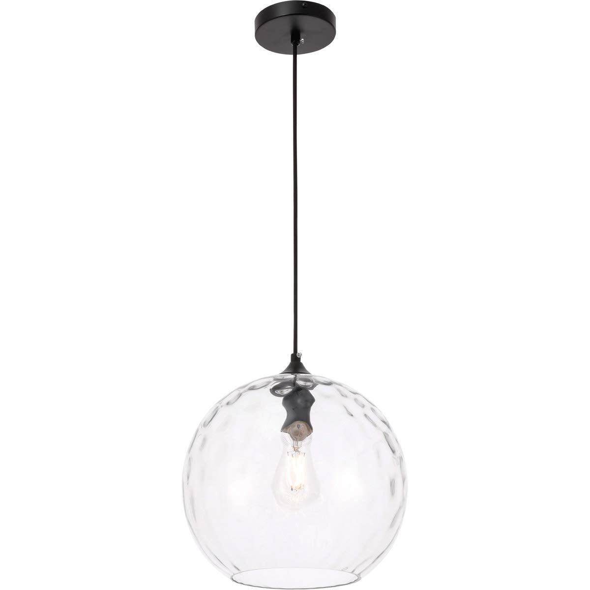 Living District Gibson 1-Light Metal and Glass Pendant in Black and Clear Finish
