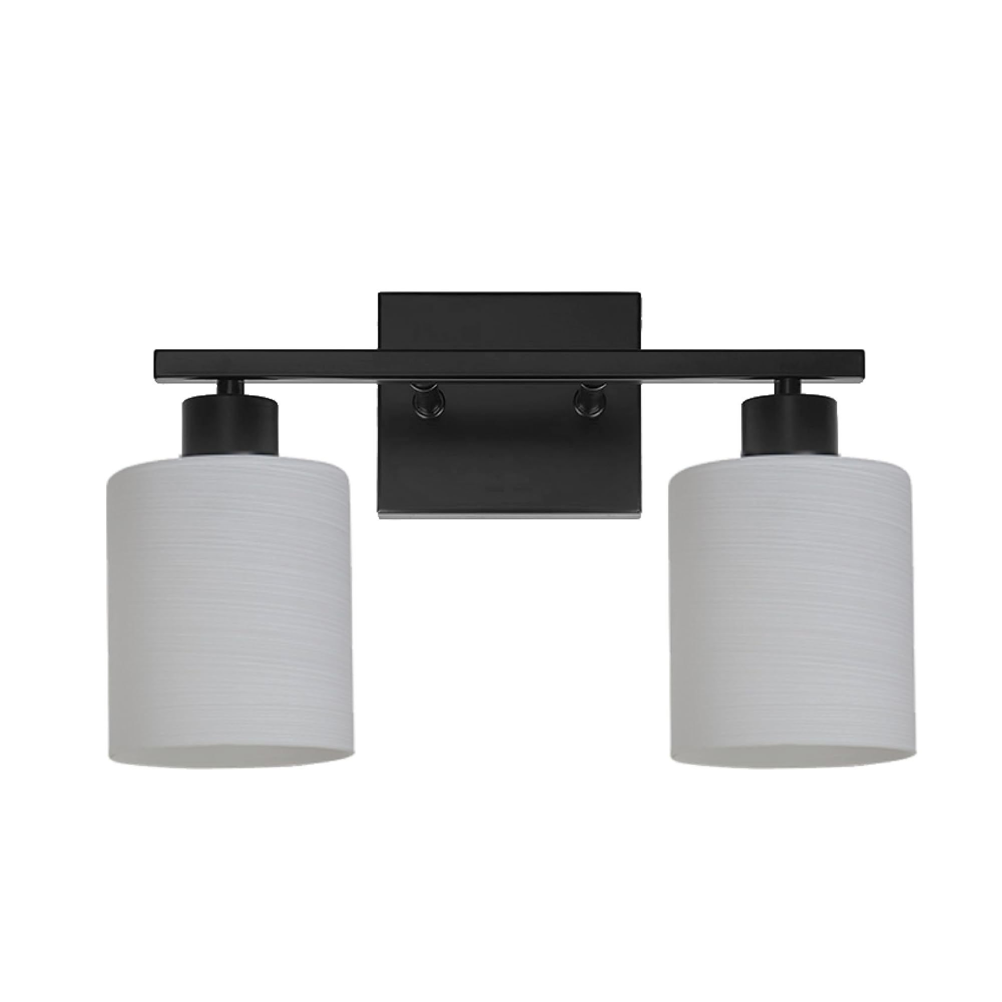 The Door Bull Modern Bathroom Vanity Light, 2 Lights, Matte Black, Milky White Glass Shades, Stainless Steel, Model VNT-1000