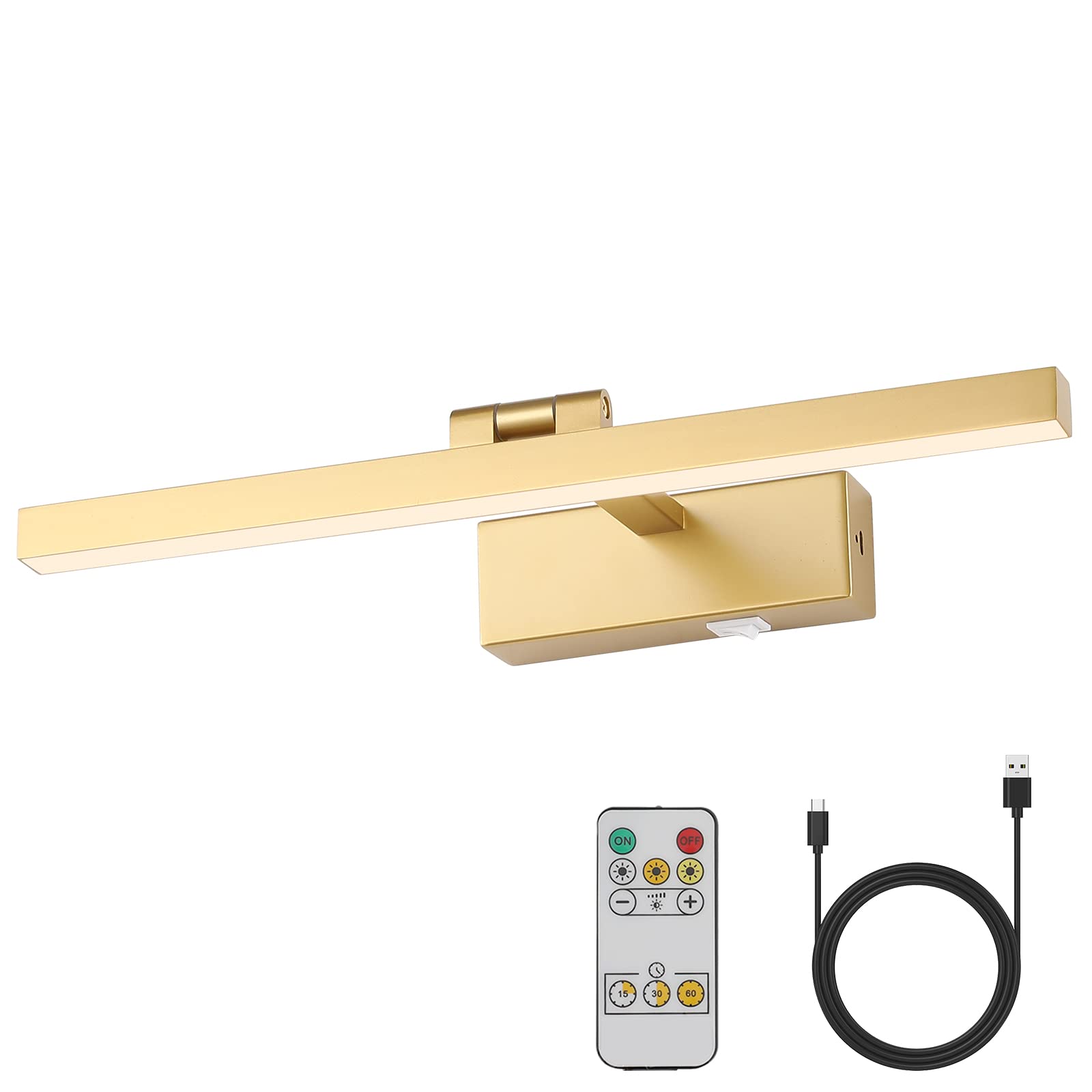 Joosenhouse Wireless Picture Light, Dimmable Gold 15.75&quot; Wall Light With Remote & Timer
