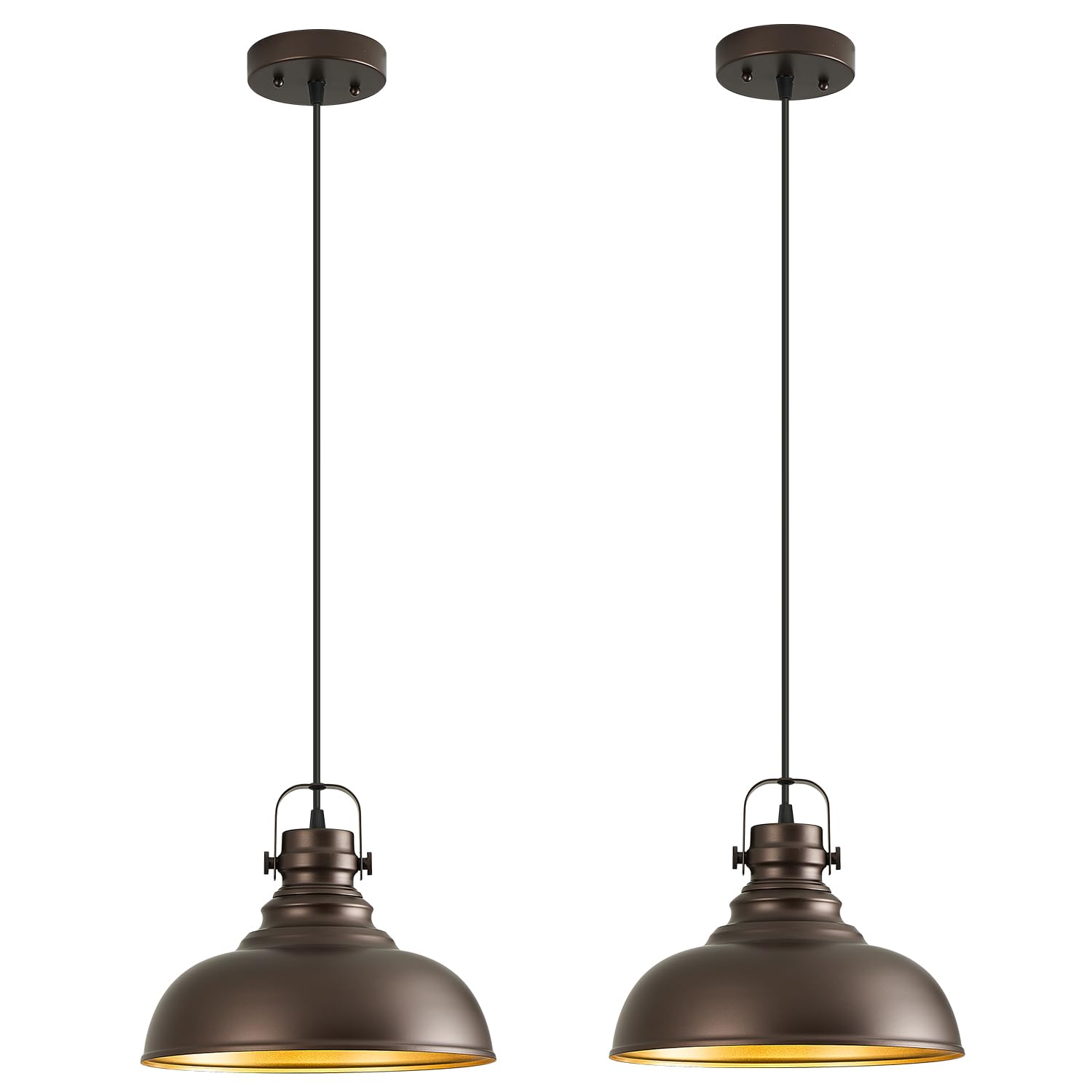 Refice 2 Packs Farmhouse Pendant Lights, Oil Rubbed Bronze Matte Pendant Lighting for Kitchen Island Industrial Adjustable Heigh