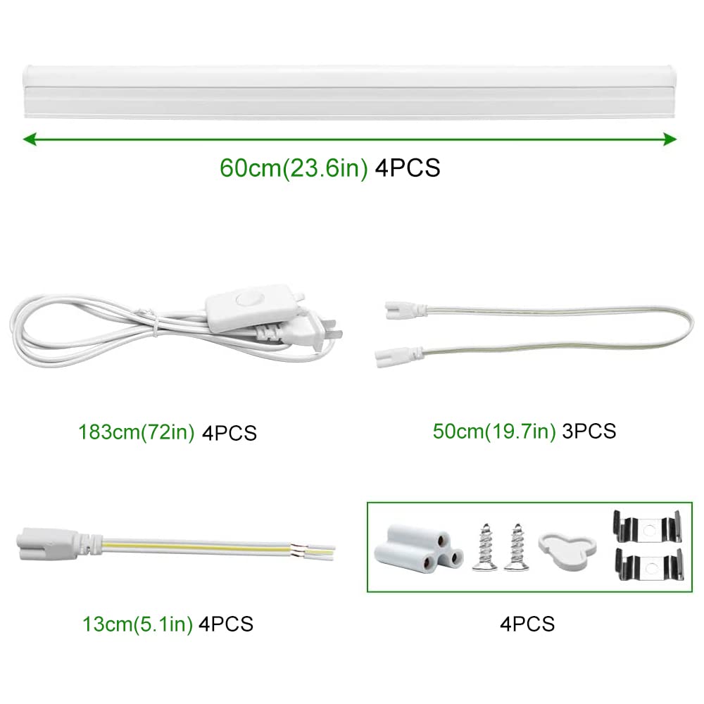 Lightingwill 4 Pack Led Shop Light 2Ft, Daylight White 6000~6500K, 10W, Linkable T5 Integrated Fixture, Utility Led Ceiling Ligh
