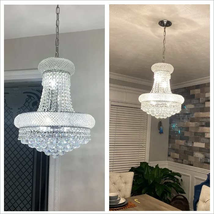 Chandiry 10 Lights Chrome Finish Empire Crystal Chandelier Lighting For Dining Room Living Room Foyer Hallway Bedroom Entryway (
