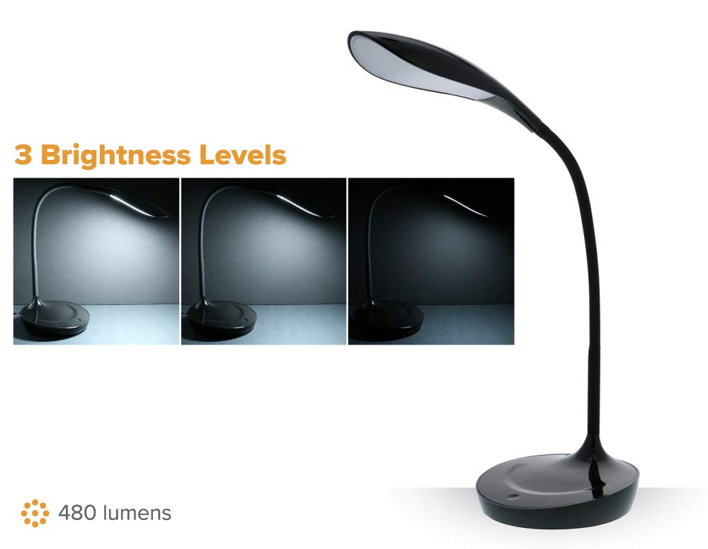 Bostitch Gooseneck LED Desk Lamp KT-VLED1502-BLK, Dimmable, Black, with USB Charging Port, Plastic, Ideal for Home Office
