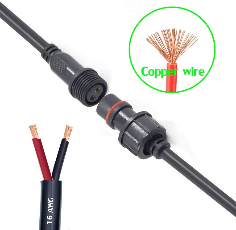 Dstfuy 2Pin Waterproof Connector,Ip68 2 Core 2 Pin T Shape Tee Connector,With 16Wag 1 Male Ends 2 Female End,Led Extension Cable