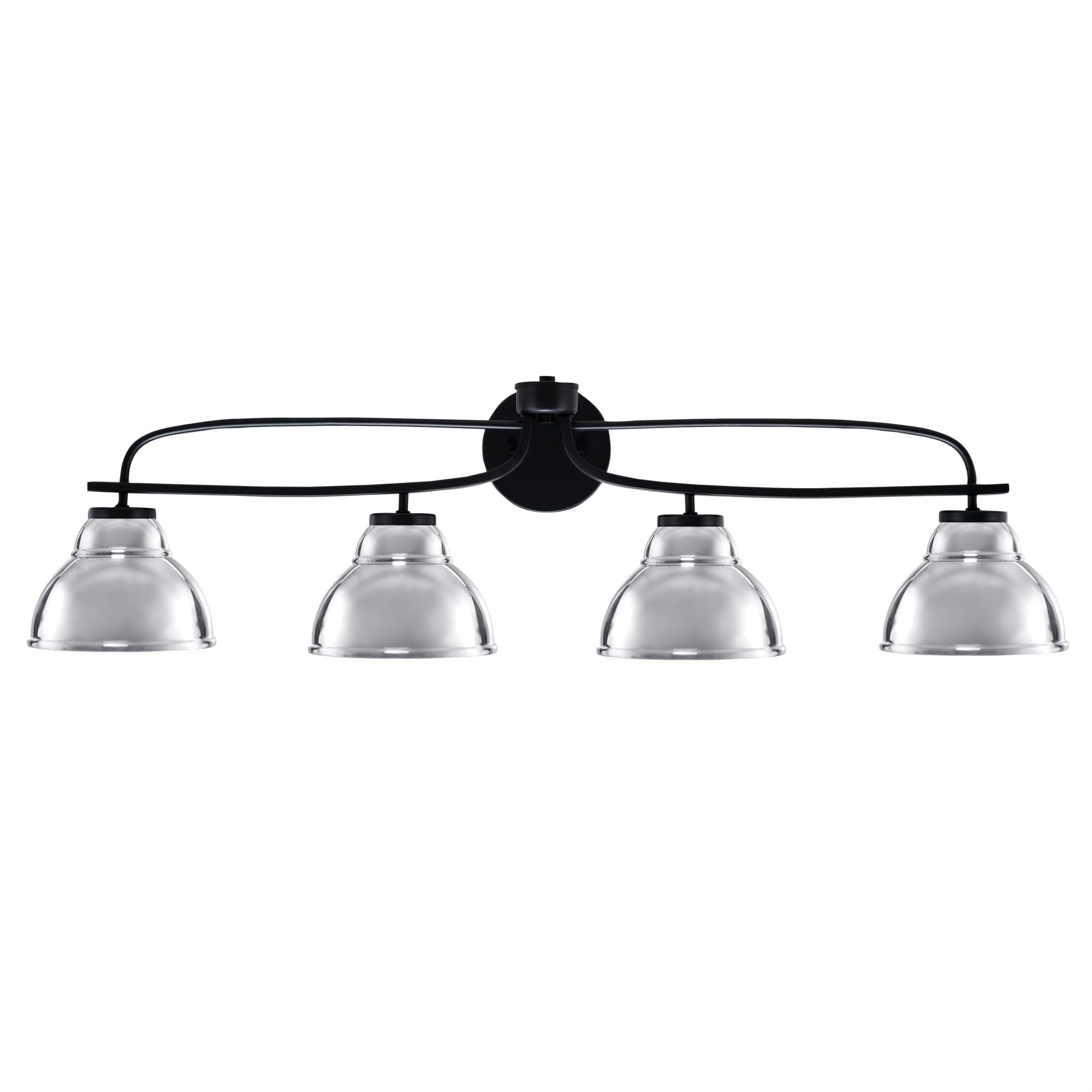Cavella 4 Light Bath Bar Shown In Matte Black Finish With 7" Chrome Double Bubble Metal Shades