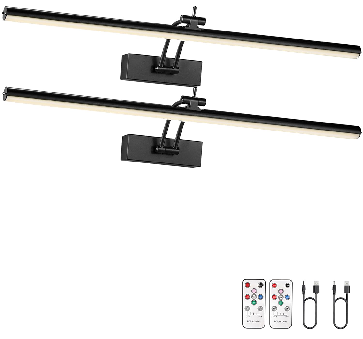 Yuichoy 2 Pack 24 inch Picture Light Battery Operated for Wall, Wireless Display Art Lighting for Painting with Remote, Dimmable