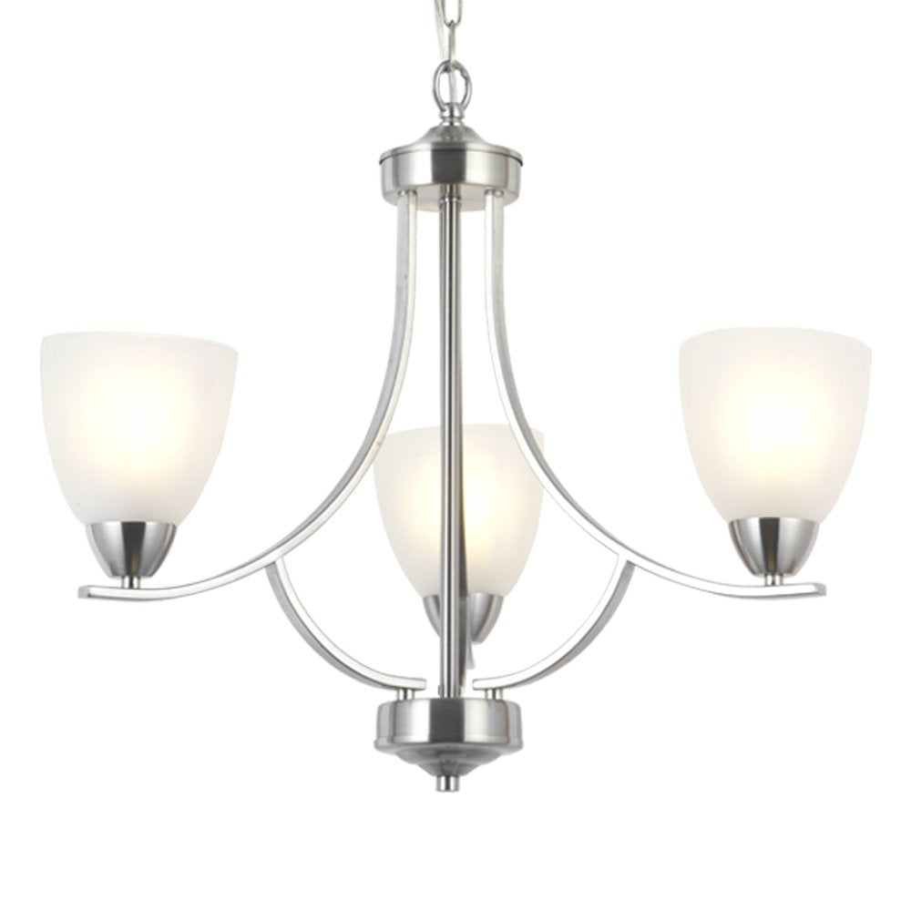 VINLUZ 3 Light Contemporary Chandelier Brushed Nickel Metal Pendant Lighting Model 355-3-13 for Foyer Bedroom Dining Room Bathroom