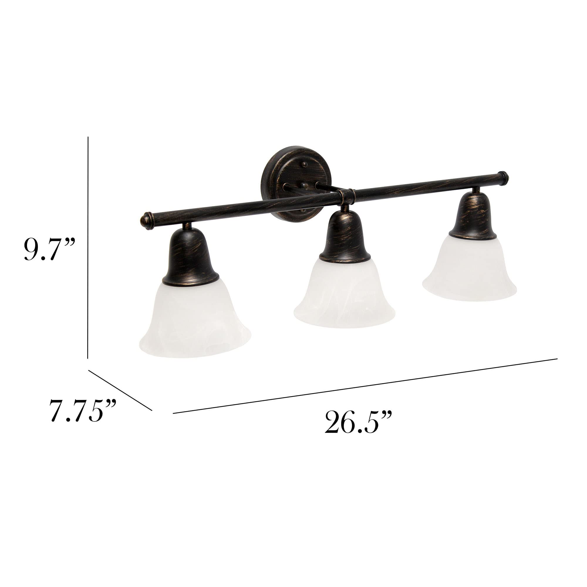 Simple Designs VT1027-ORB 3-Light Wall Mounted Vanity Fixture, Metal, Oil Rubbed Bronze, Frosted Marble Glass Shades, 26.5in