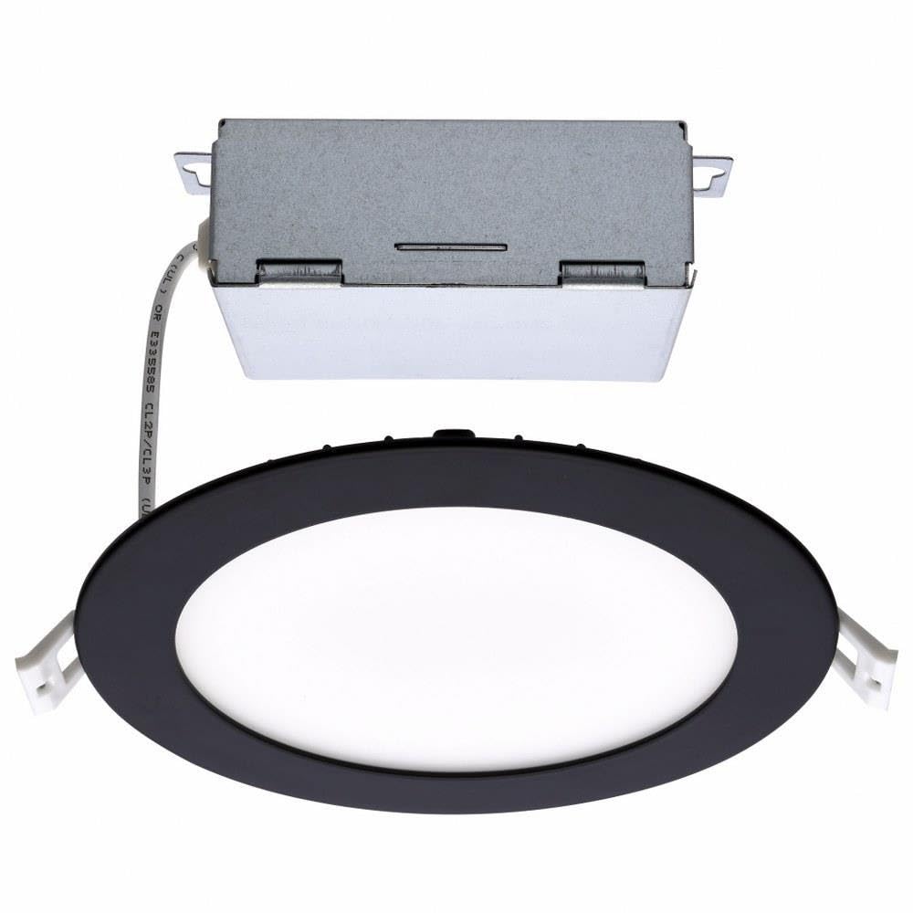 Satco CCT Selectable LED Slim-Fit Flat Lens Downlight with Remote Driver, 6 Inch Round, Black