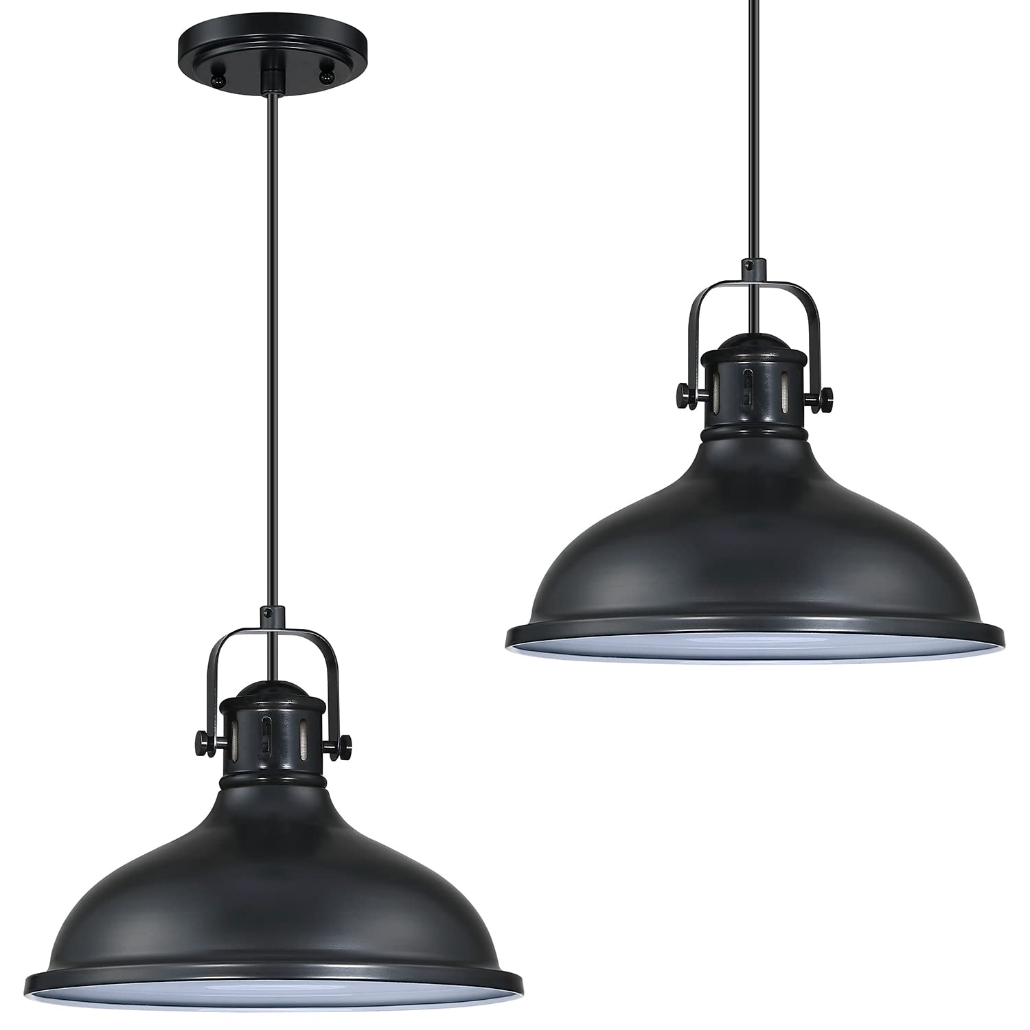 Doraimi Lighting 2 Pack LED 1 Light Pendant Light Industrial Vintage Fixtures Metal Chandelier Lights with Painting Black Finish