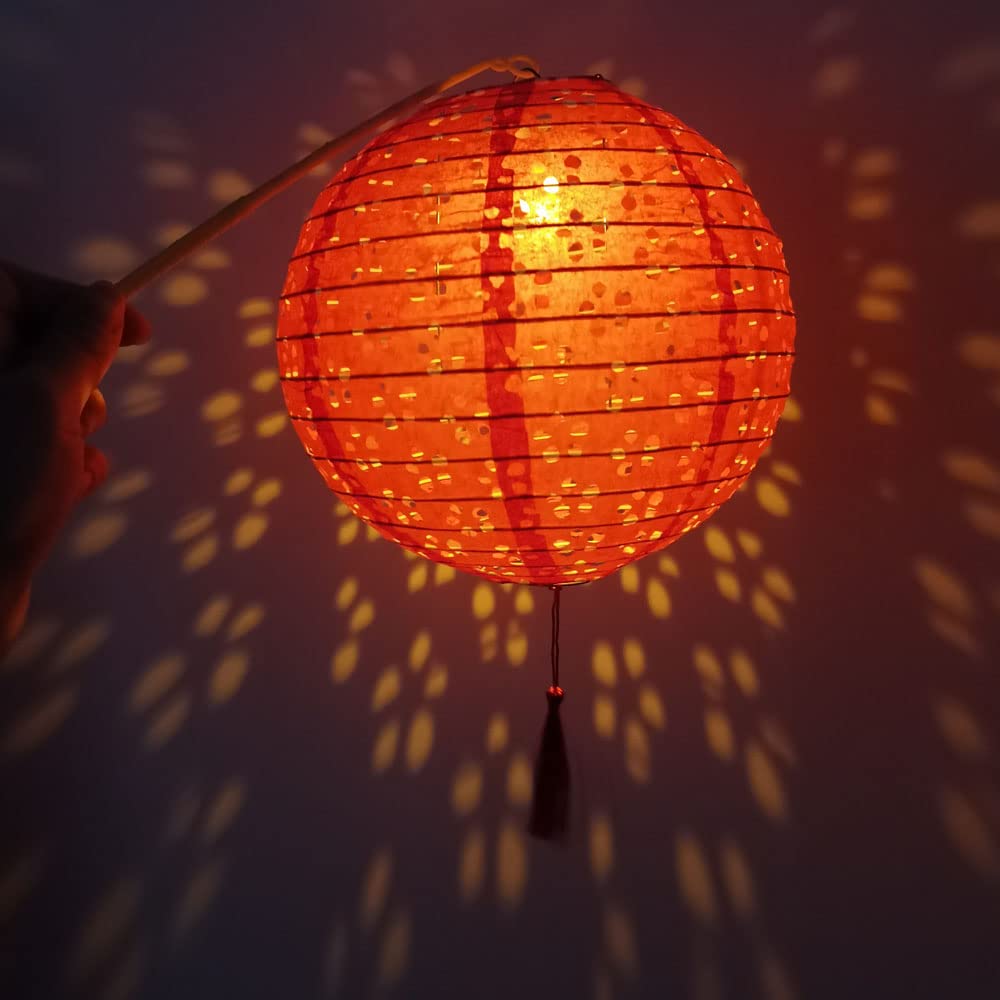 12 Pieces Chinese Paper Lanterns Multicolor Hanging Hollow Out Lanterns 8 Inch Asia Japanese Lantern Lamps For Home Outdoor Classroom Decorations (Round With Led-Colorful)