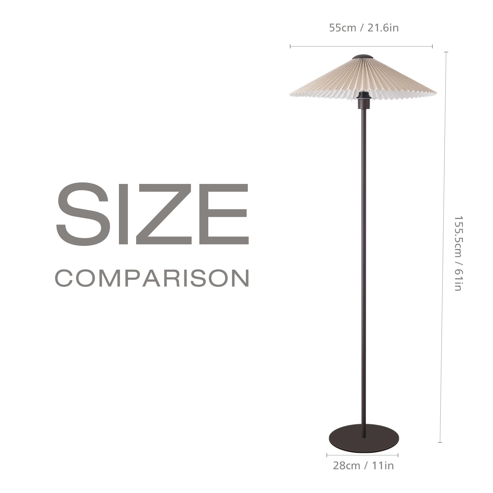 KUNJOULAM Pleated Floor Lamp, Metal Standing Lamp with Fabric Shade, Brown, Model FL001 for Living Room, Bedroom, Office