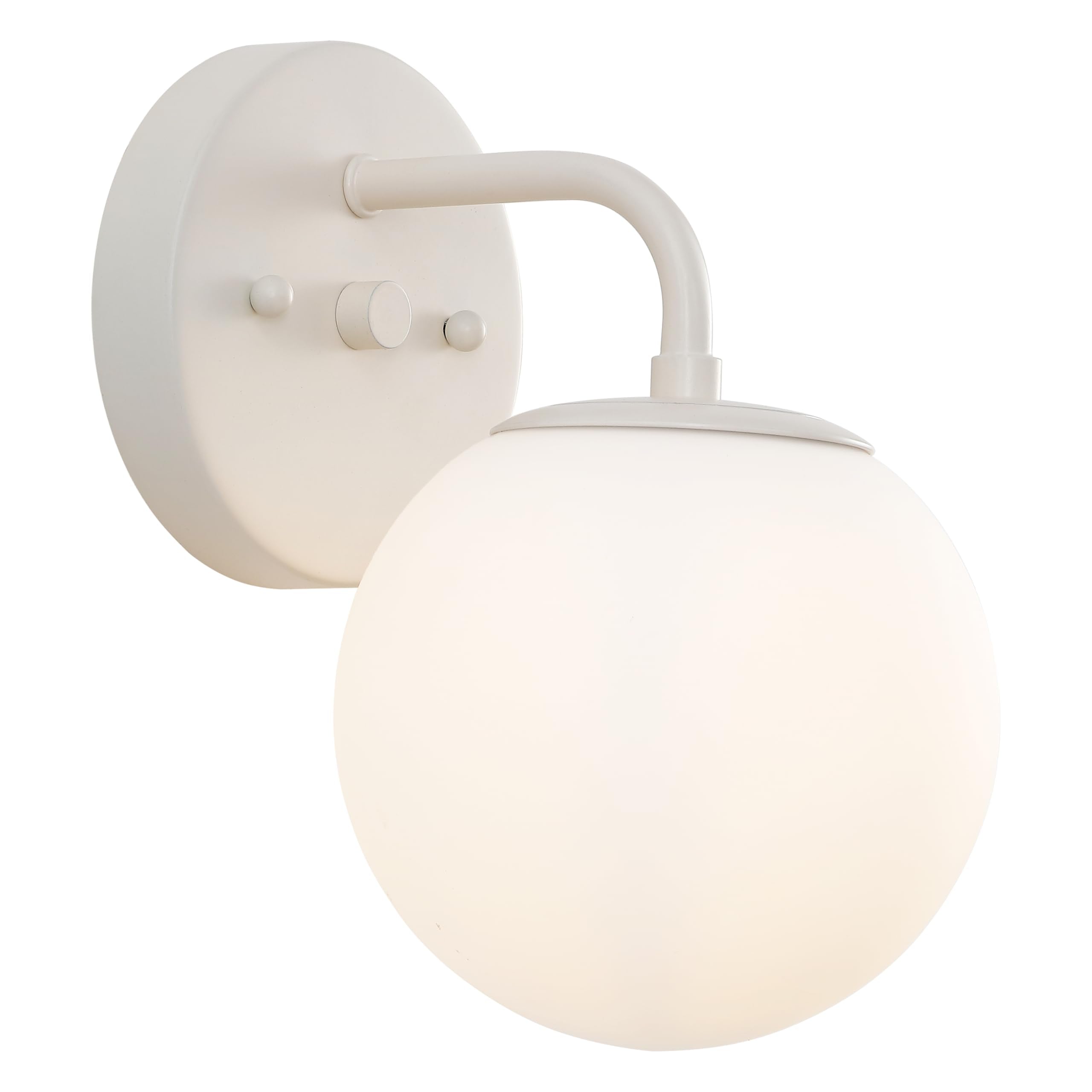 JONATHAN Y 5.75 Almond Modern Globe Wall Sconce Vanity Light for Bathroom, White 1-Light Frosted Glass Shade, Midcentury Parisia