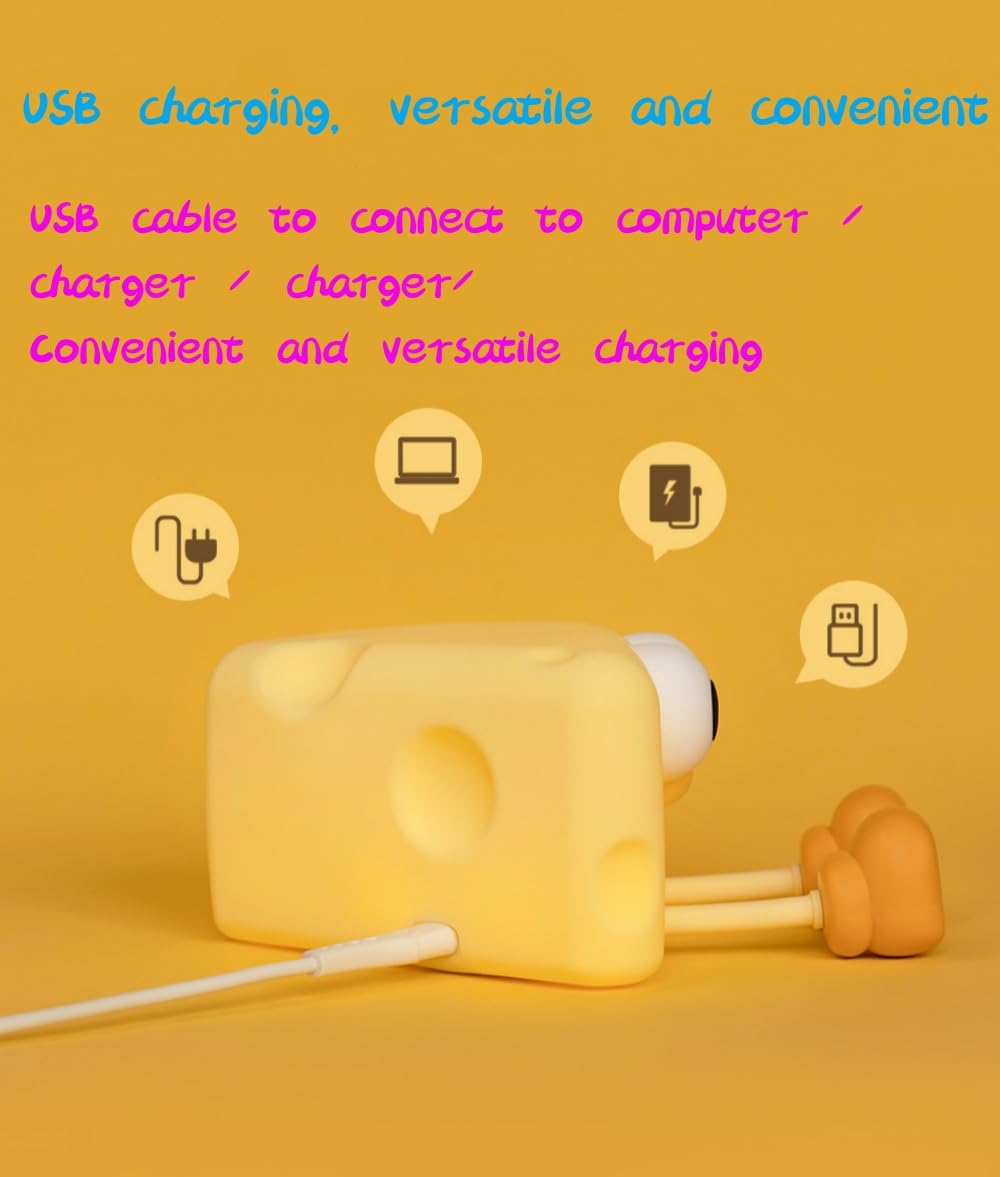 ZHTMFYZ Cheese Kids Night Light, with Phone Holder,Cute Cartoon Soft Silicone LED Timed Lamp,Rechargeable Kawaii Nursery Bedside