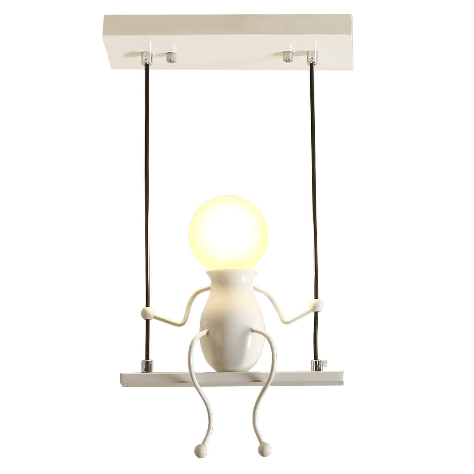 Creative Led Pendant Lighting Modern Little People Ceiling Pendant Light Fixture Adjustable Hanging Lights Kitchen Island Iron Cartoon Doll Chandeliers Bedrooms 1×E26 Baking Paint (White, One)