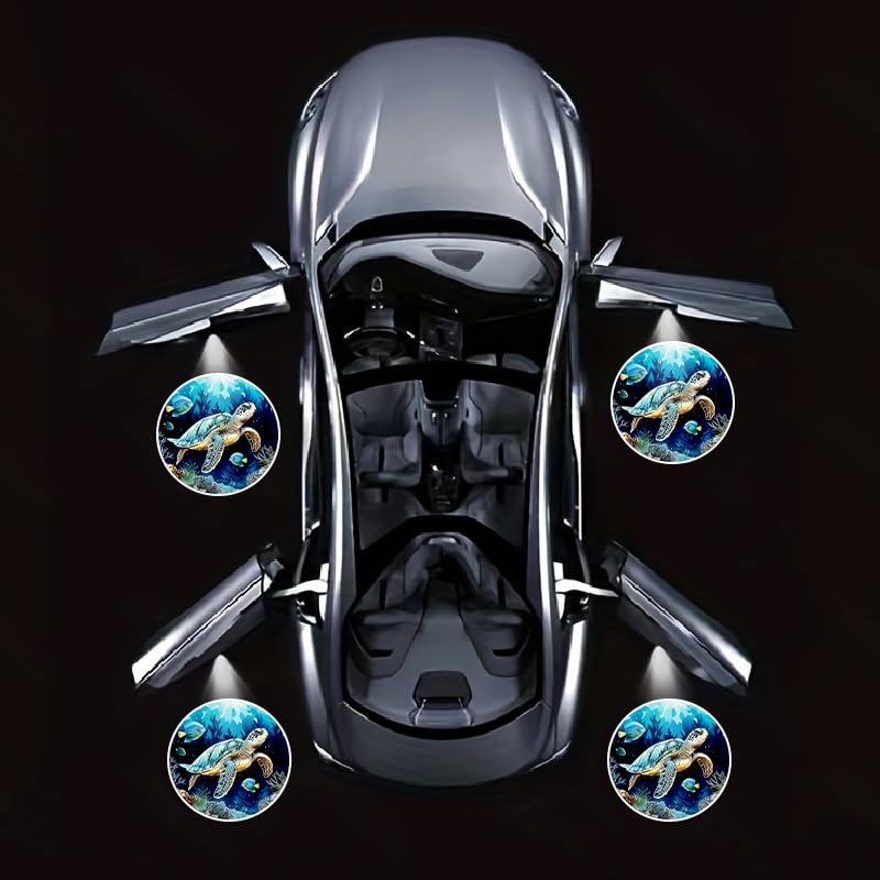 Lmzljz 4Pcs Car Door Lights Turtle Door Lights Logo Projector Led Shadow Welcome Lamp Car Accessories Turtle Gifts For Women Men Suitable For All Vehicles Motorcycle Bike