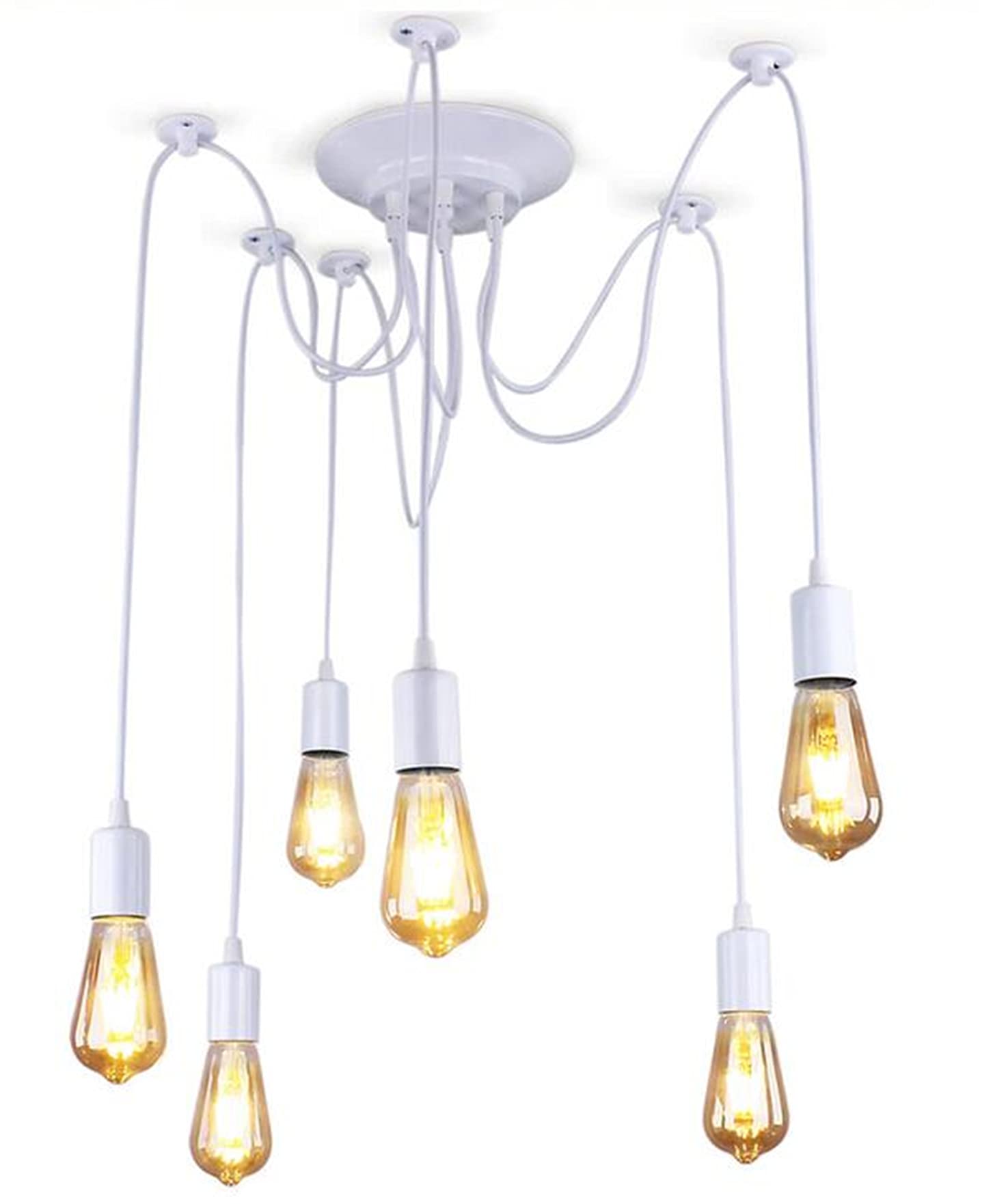 K JINGKELAI 6-Head Pendant Light Fixture, Industrial Metal Design, E27, 120V, White, Model DJ112-W006