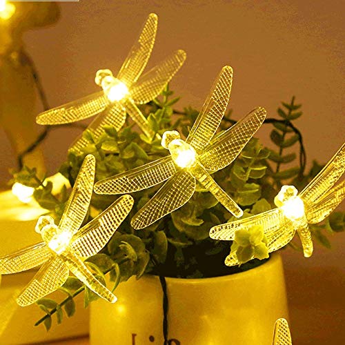 Solar Dragonfly String Light 30LED 21ft Garden Stake Lights Waterproof Outdoor Twinkle Fairy Lights with 8 Lighting Modes for Tr