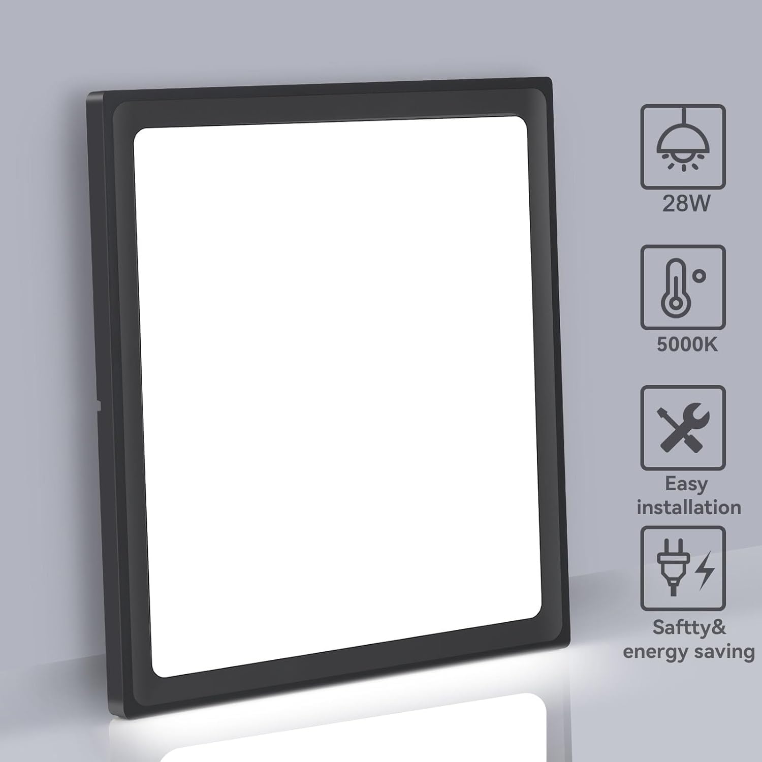 4Pack 12Inch Square Black 3200Lm Led Flush Mount Ceiling Light,28W White 6000K Slim Surface Mount Ceiling Light Fixture For Kitc