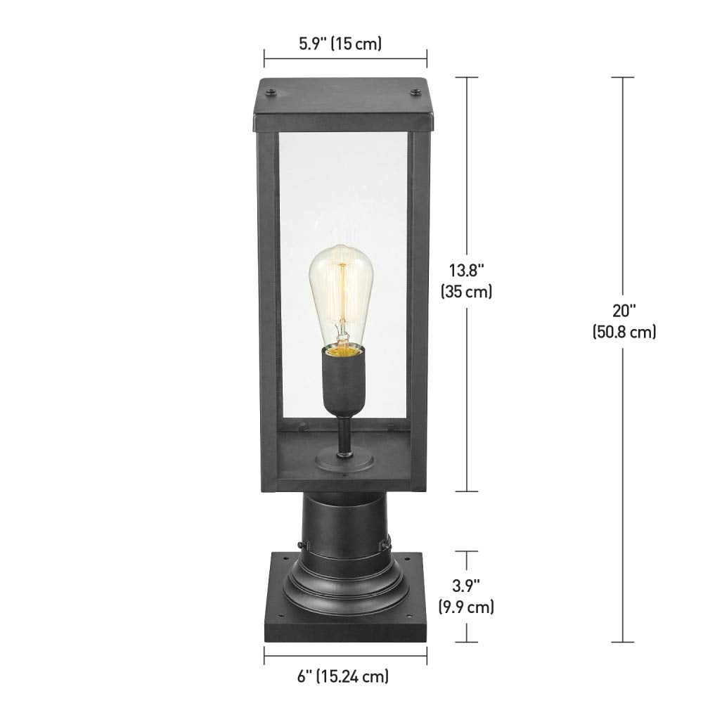 Globe Electric 44384 Outdoor Lamp Post Light Fixture, Matte Black, Clear Glass, Landscape Lighting, Bulb Not Included