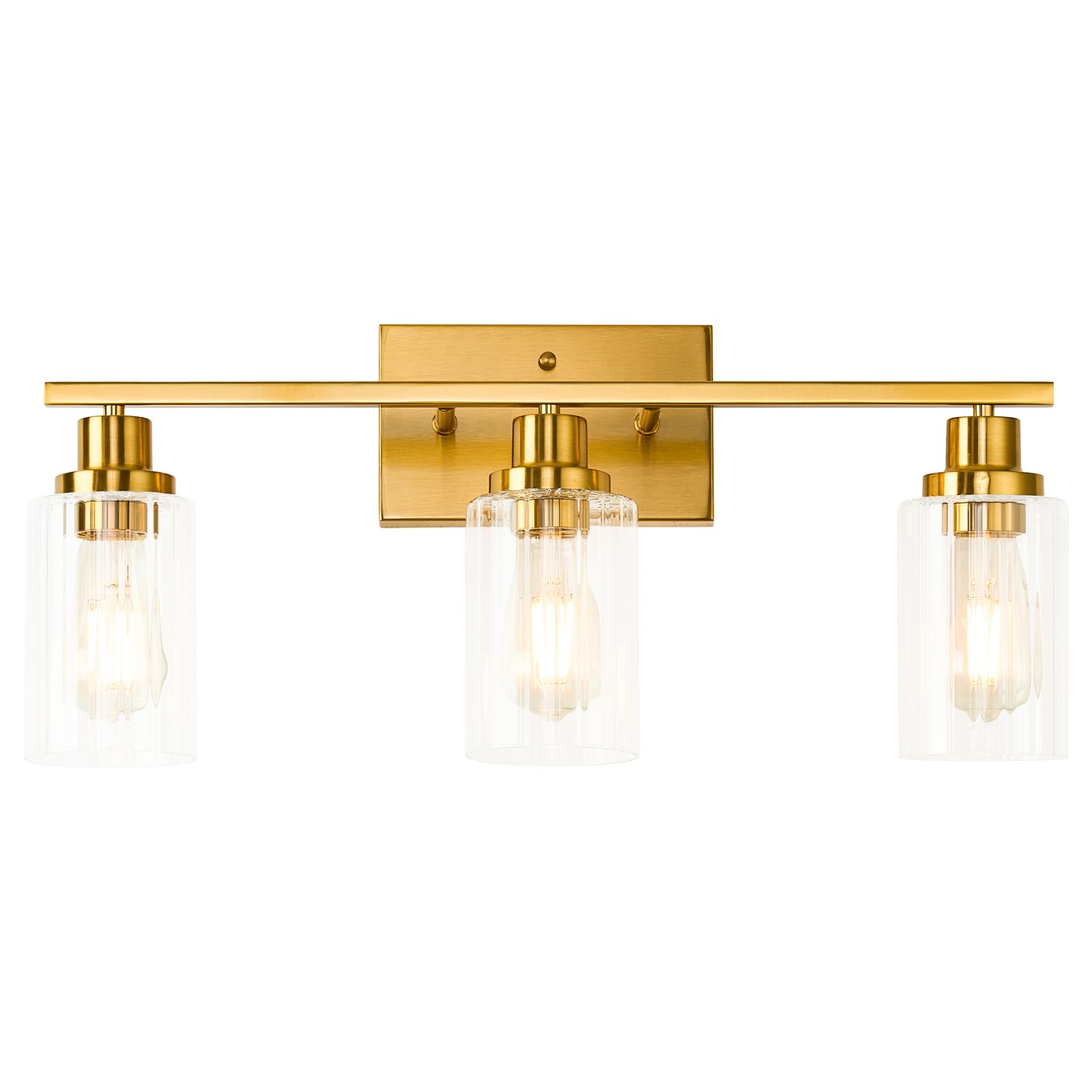 Jonsi 3-Light Gold Bathroom Vanity Light Fixtures, Brushed Gold with Fluted Glass Shade, Model X003W-3AGB, 23.5 Inch