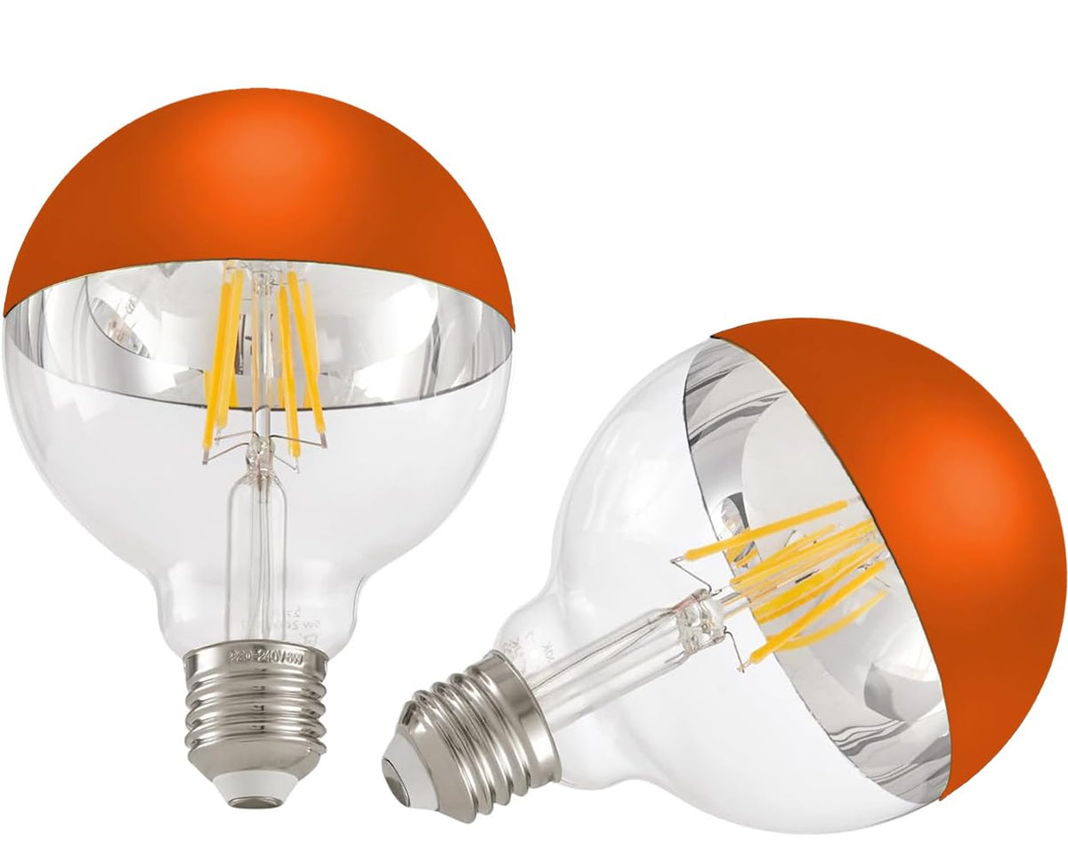 Karlunkoy Large Half Chrome Light Bulb,Dimmable 8W (80W Eqv.),Anti Glare Led Edison Bulbs, Orange Dipped Decorative Bulb,G95/G30
