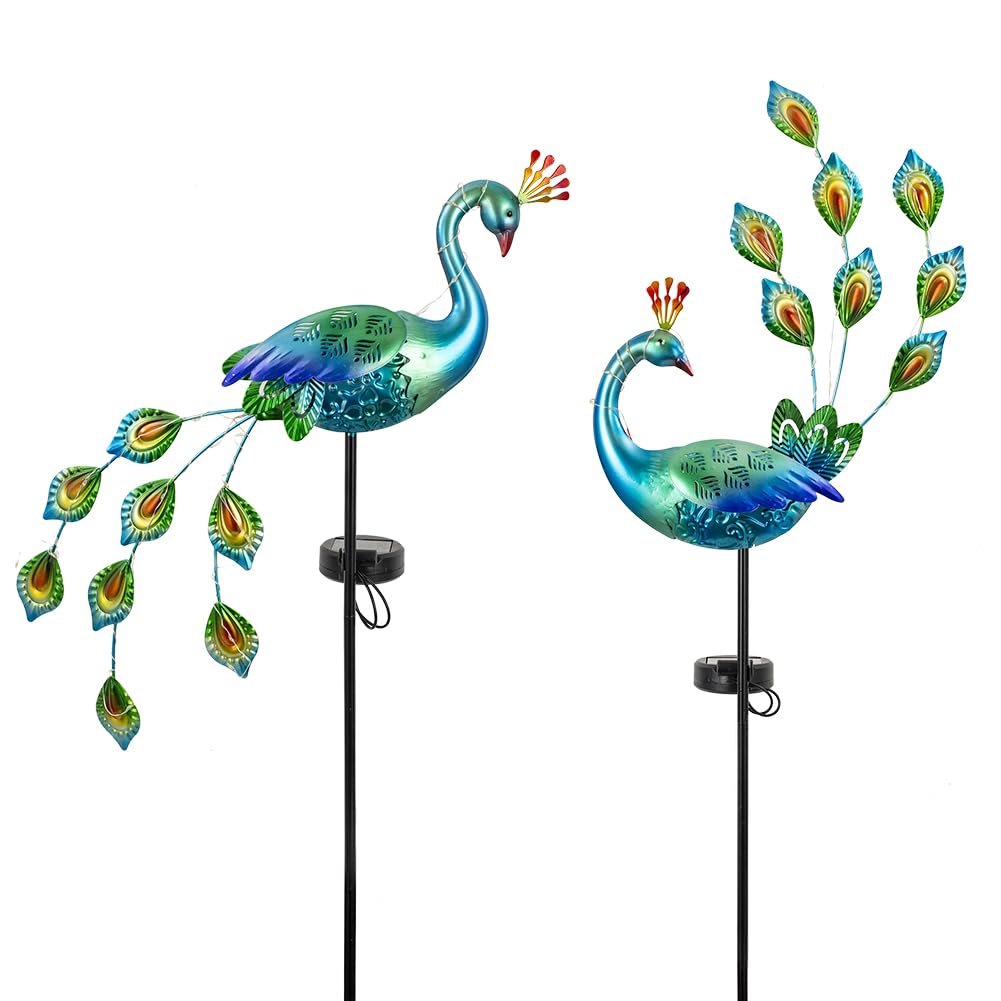 DREAMSOUL Peacock Solar Lights Outdoor 2 Pack, Waterproof Outdoor Solar Lights for Yard Pathway Peacock Garden Decor