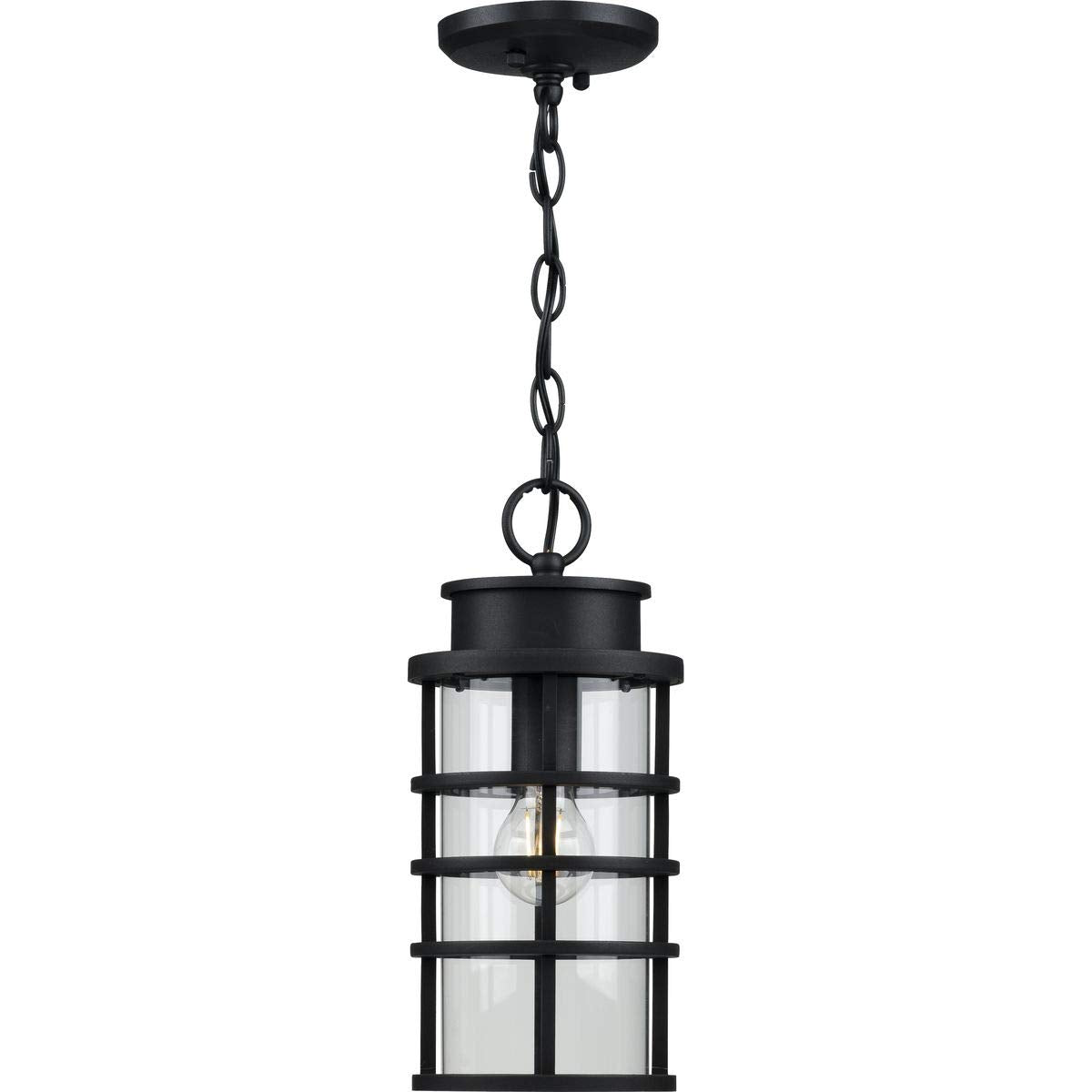 Progress Lighting Port Royal 1-Light Outdoor Hanging Lantern, Clear Glass, Textured Black, Model P550061-031