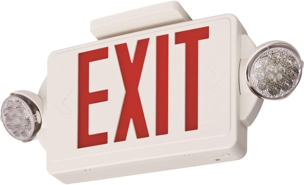 Lithonia Lighting Lhqm Led R Ho M6 Led Exit And Emergency Light Combo 2-Head Fixture, Red Letters And High Output Battery Backup