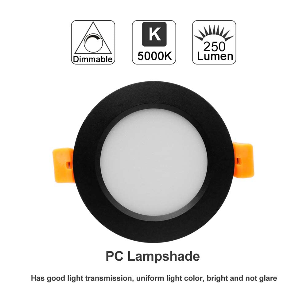 YGS-Tech LED Recessed Lighting Downlight, Dimmable 3W, 5000K Daylight White, 1 Pack, Metal, Model YGS-SH-3W-P