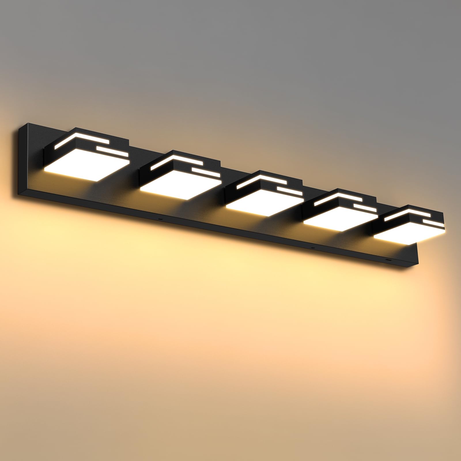 Lkhf Led Modern Bathroom Vanity Light Fixtures 5-Light 5Cct Dimmable Matte Black Vanity Lights For Bathroom Lighting Fixtures Over Mirror  With 350?Rotatable Acrylic Heads  34-Inch