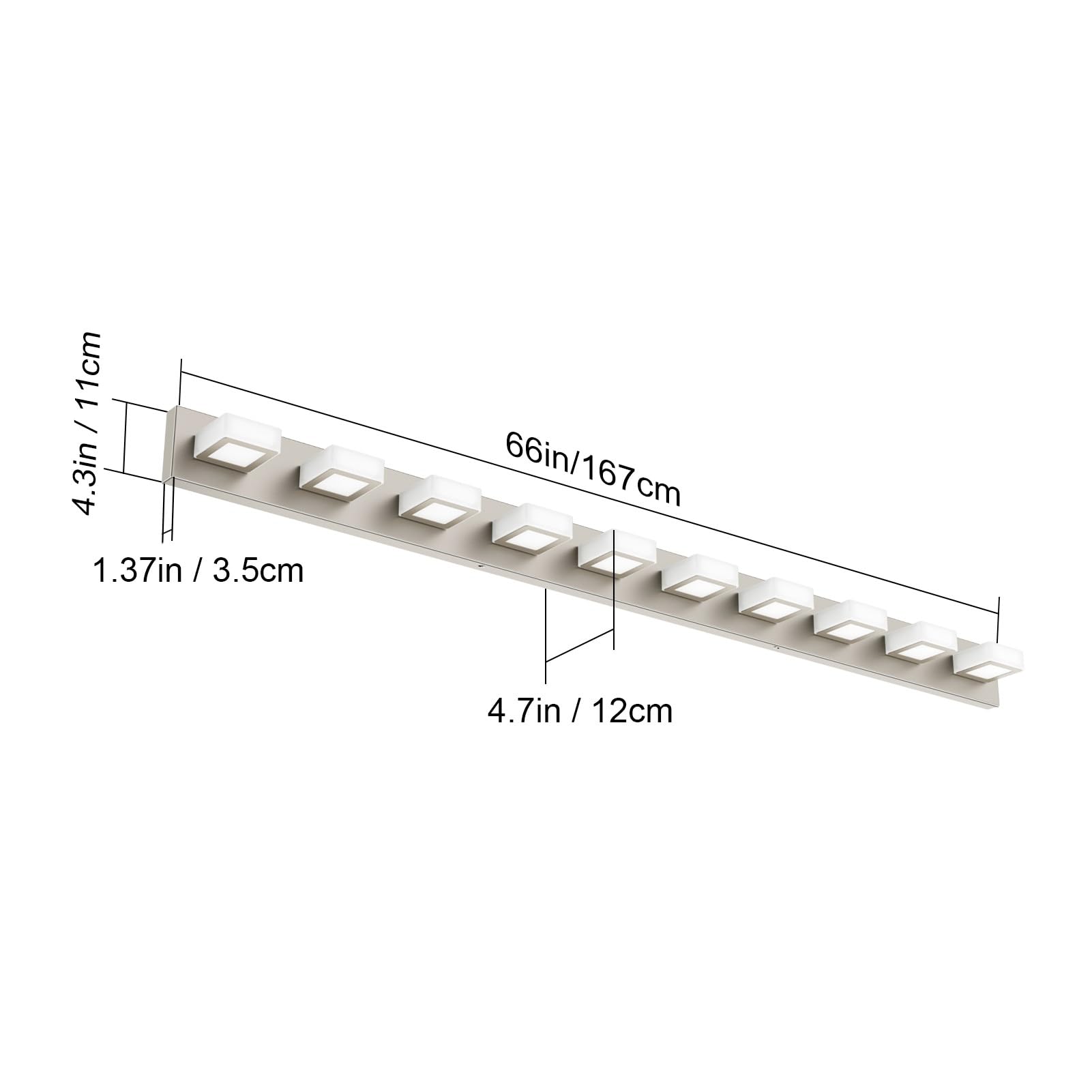 Ralbay 10-Light Brushed Nickel Bathroom Vanity Light Metal Acrylic Modern Led Bathroom Lighting Over Mirror
