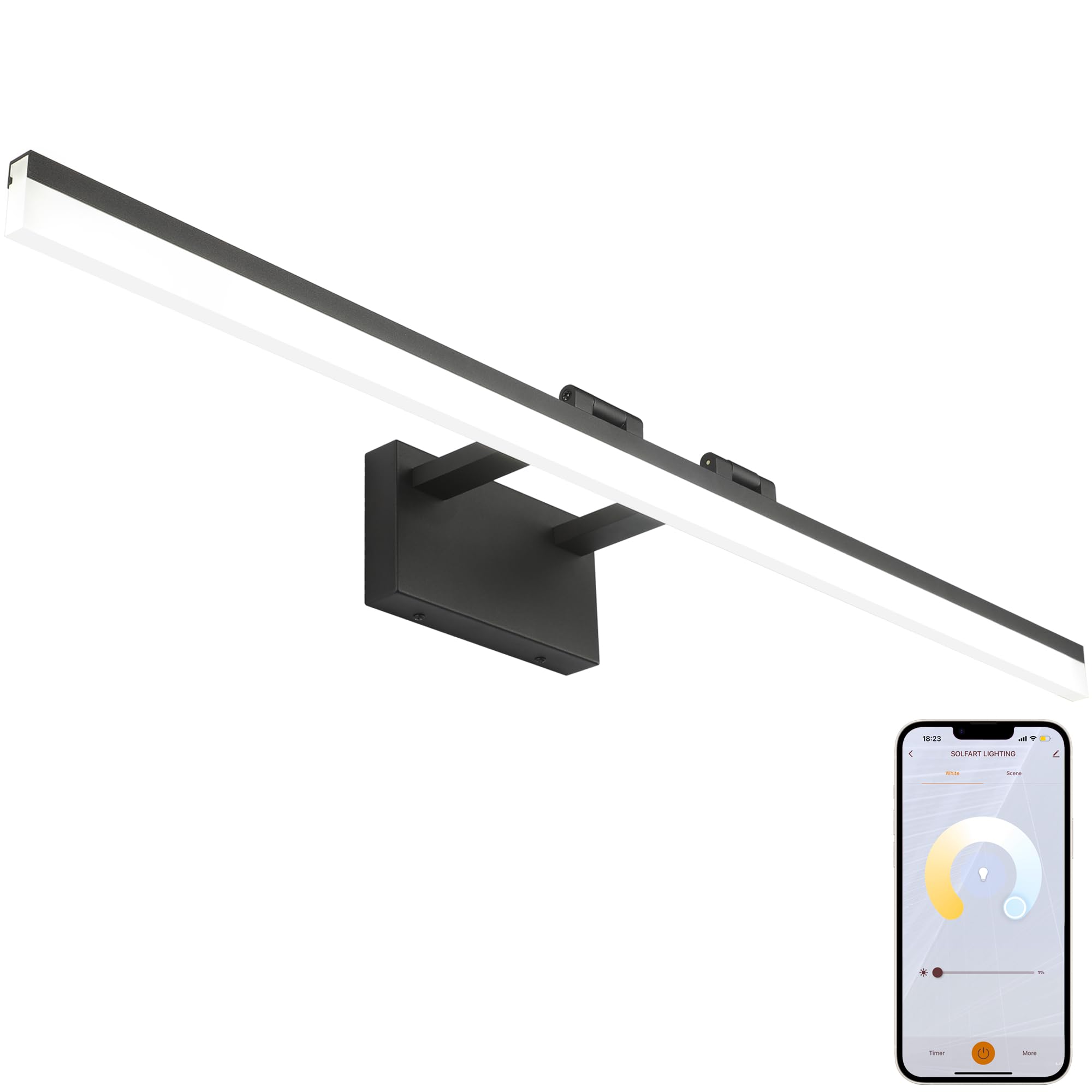 SOLFART LED Bathroom Vanity Light Fixture, Adjustable Color Temperature, Dimmable, 39.4 Inch, Black, Model 8778-1000mm-6000K-TY