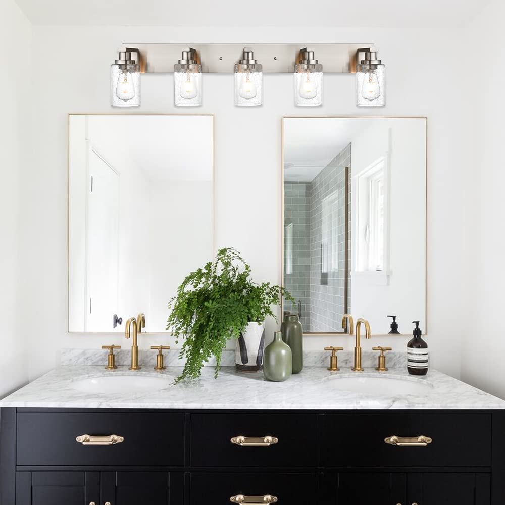 WINSHEN Bathroom Light Fixture, 5-Lights Vanity Lighting, Brushed Nickel, 40-Inches, Metal, Model SG-501-5L-SN