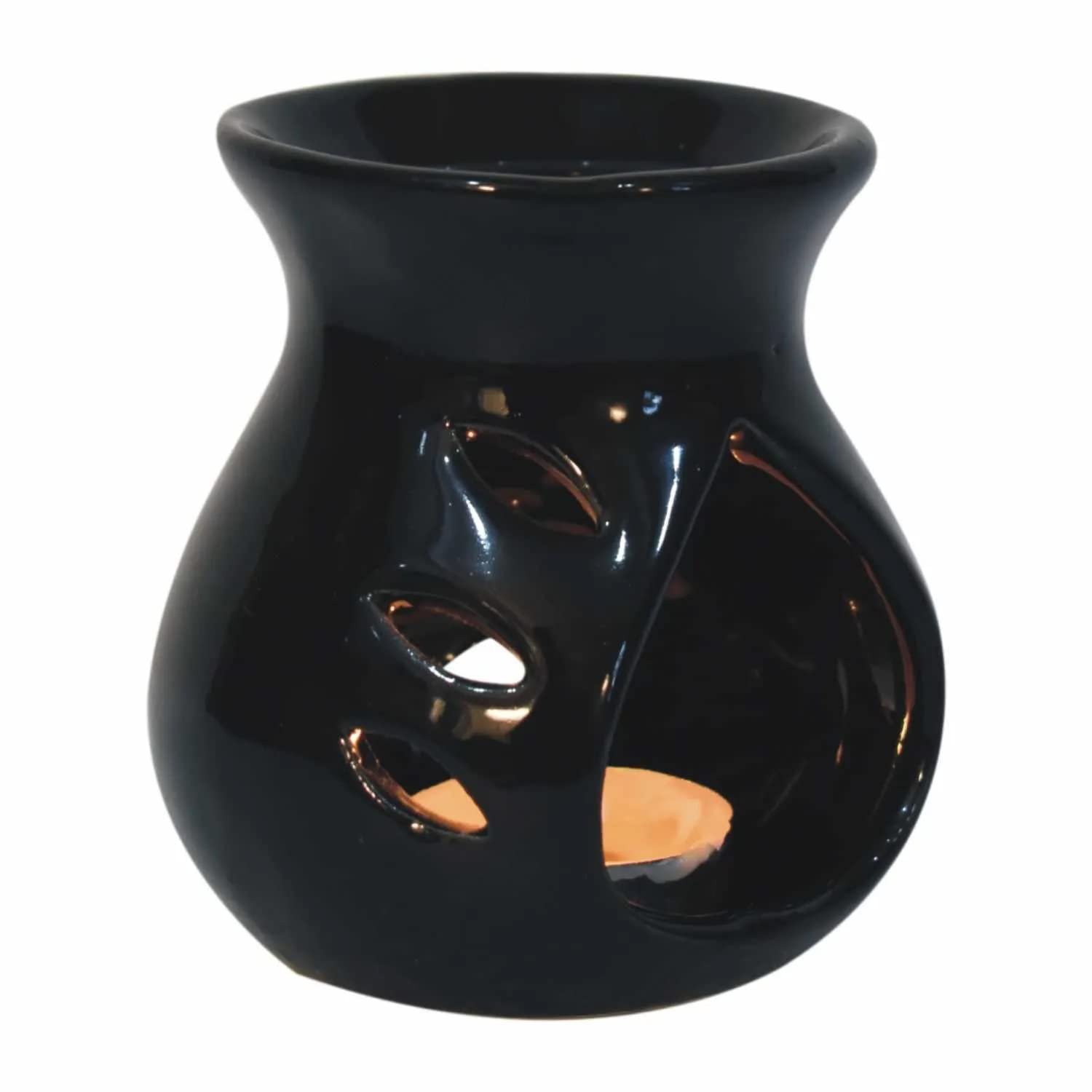 Mkd2 Rise Ceramic Clay Candle Aroma Diffuser Oil Burner Lamp for Home Fragrance (Black)