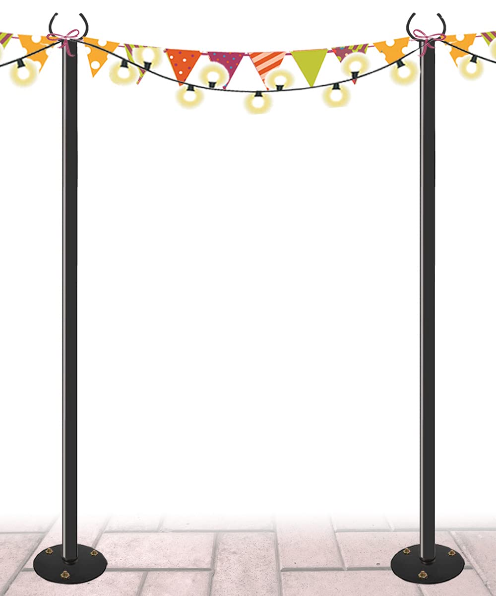 Derkniel 10 Ft Outdoor String Light Pole Stand For Hard Ground, Adjustable Globe Patio Light Post For Hanging Outside Decorate Lighting, 2 Packs