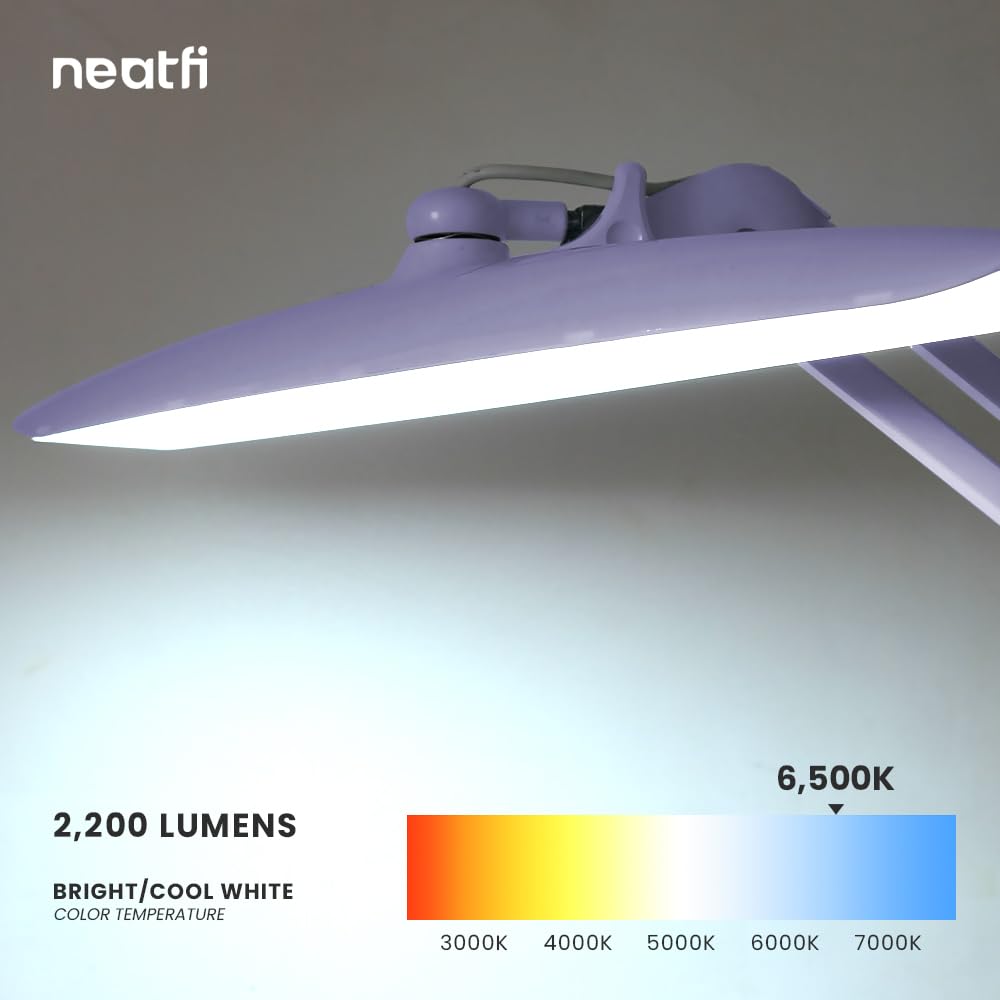 Neatfi LED Task Lamp, 2200 Lumens, 24W, Dimmable, 20in Wide, Lavender, Model 9501LED, Acrylic Material